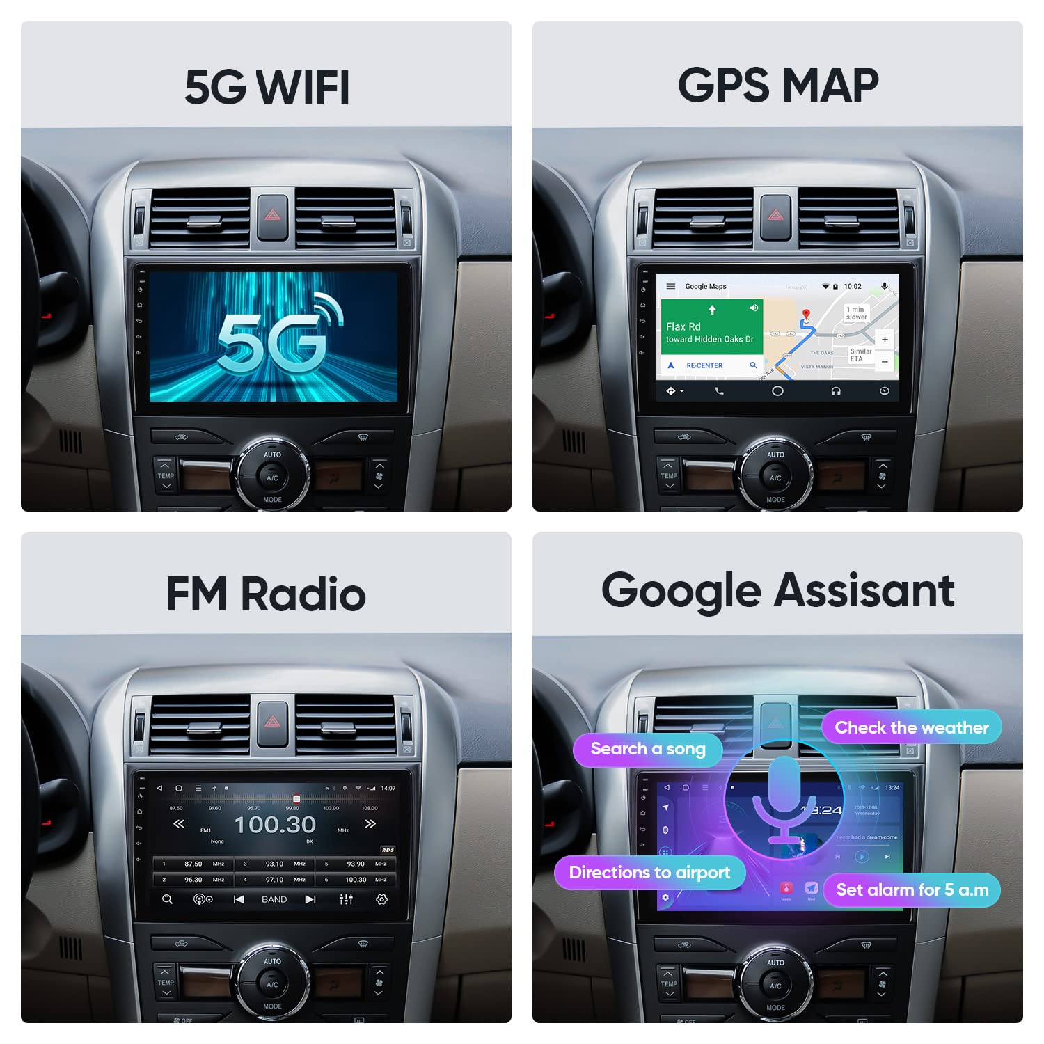 2008-2013 Toyota Corolla Car Stereo with Wireless CarPlay & Android Auto - Plug & Play, Steering Wheel Control, 5G WiFi, Bluetooth 5.0, GPS Navigation - Perfect for Commuting & Road Trips