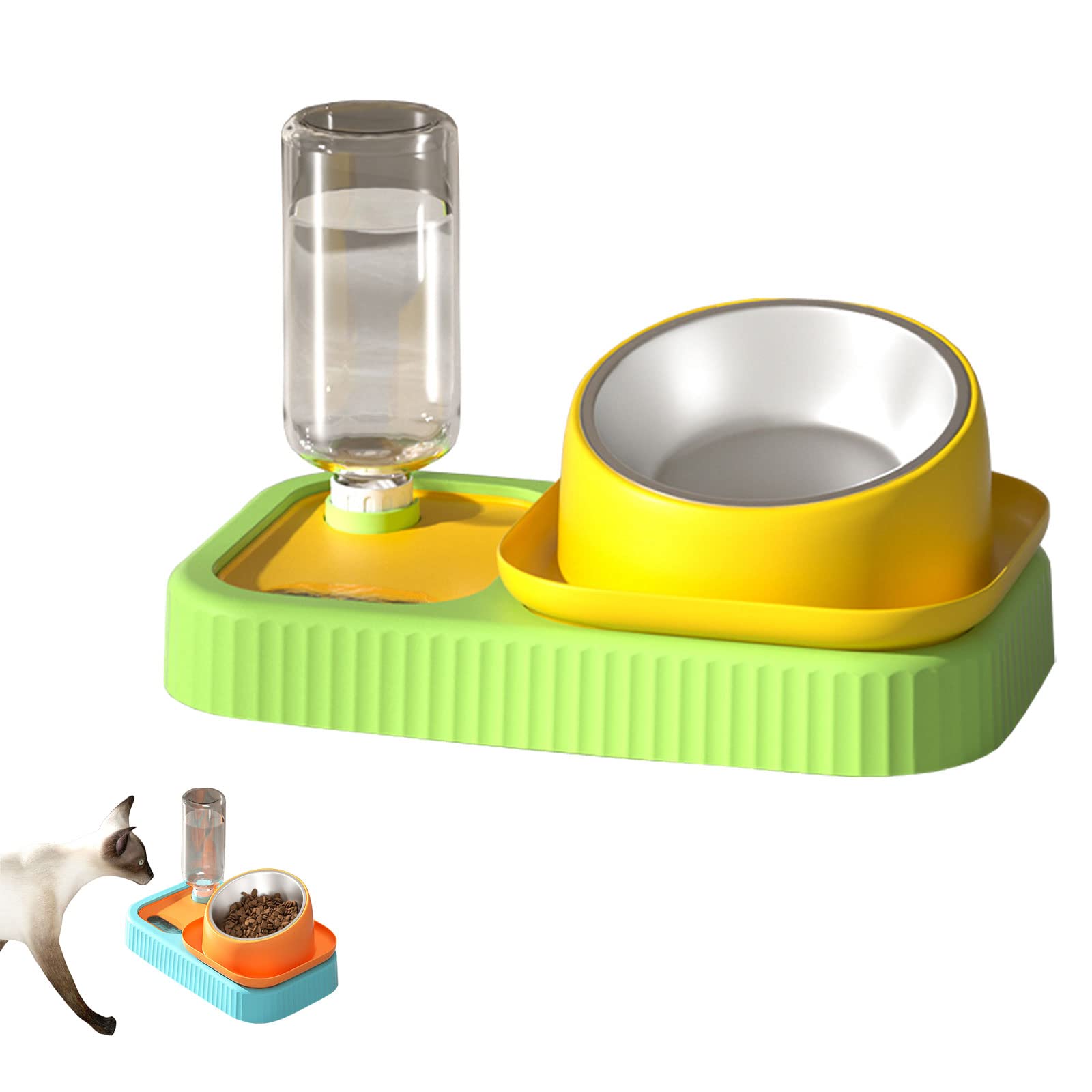 2 in 1 Cat and Dog Bowl Set with Automatic Water Bottle - No Spill Anti-Tip Pet Food & Water Dishes for Small & Medium Dogs & Cats - Perfect for Home, Travel, and Outdoor Use