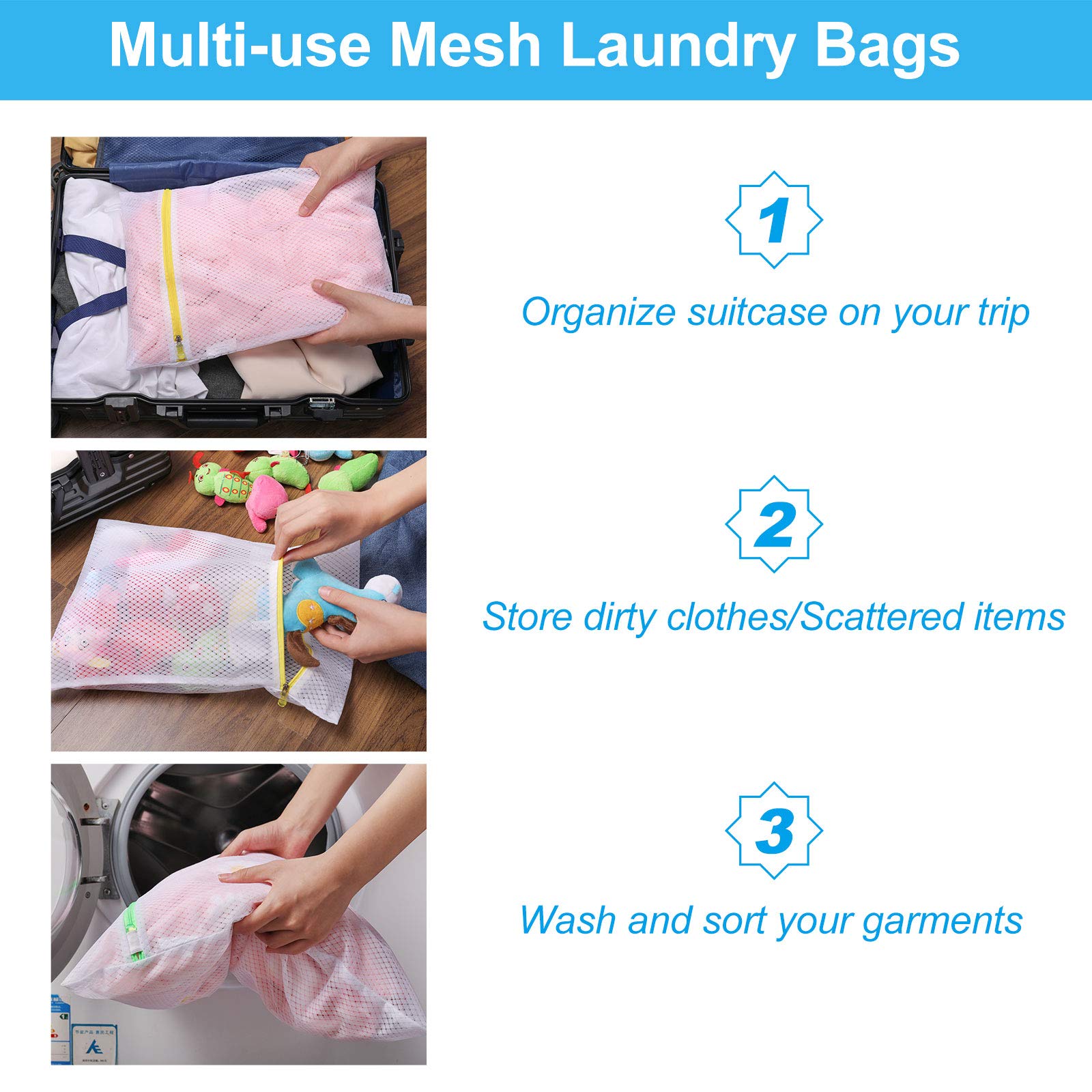 GOGOODA 5 Pack Premium Mesh Laundry Bags for Delicates - Wash Bags for Sweaters, Blouses, Hosiery & Bras - Travel Storage Organization (5 Set) - Perfect for Hand Washing, Machine Washing & Travel Laundry Care
