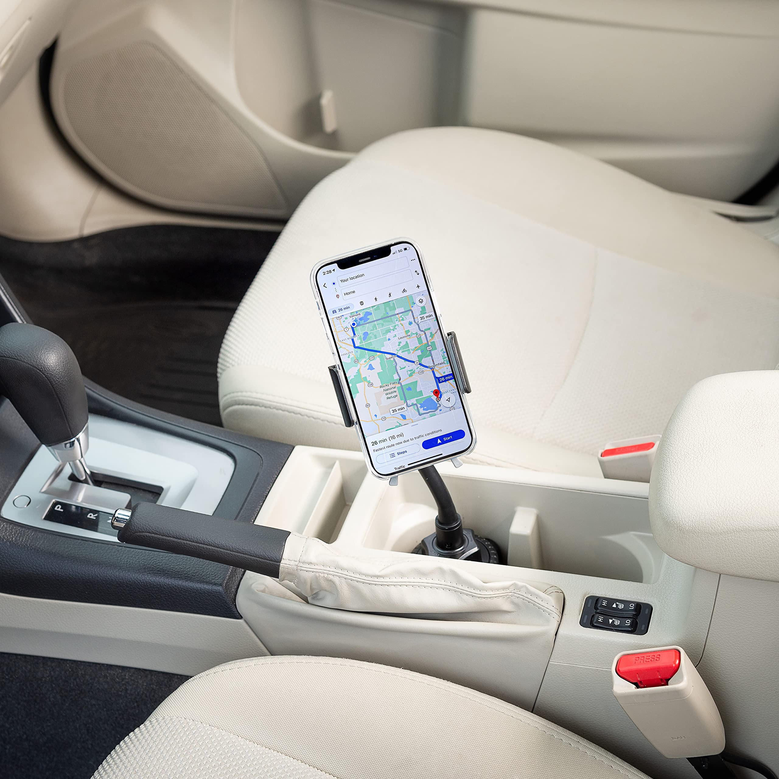 Nite IZE SUCH-01-R8 Universal Cup Holder Phone Mount - Compatible with iPhone, Samsung Galaxy Edge/Fold, Huawei, Google Pixel & Most Smartphones - Secure Car Accessory for Hands-Free Driving (Black) | Perfect for Road Trips, Commuting & GPS Navigation