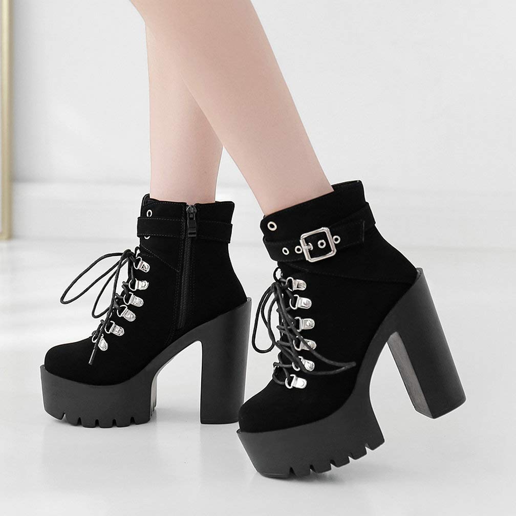 Caradise Women's Gothic Platform Combat Boots - Punk Chunky Heel Lace Up Ankle Booties for Women | Perfect for Punk Fashion, Concerts & Alternative Street Style