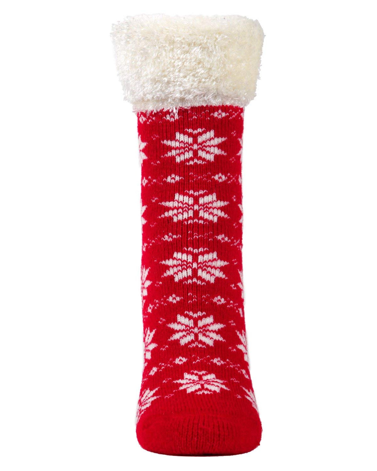 MeMoi Women's Cozy Snowflake Fair Isle Plush Cabin Socks - Warm Winter Knit Slipper Socks for Home, Christmas Gifts & Cold Weather Comfort