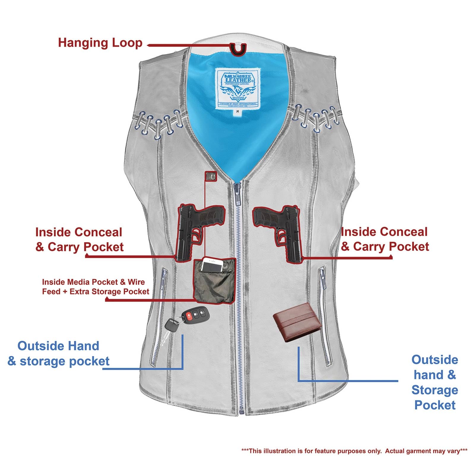 Milwaukee Leather MLL4527 Women's Distressed Brown Motorcycle Vest with Stretch Side Panels & Lacing Detail - Size 2XL - Perfect for Riding & Biker Fashion