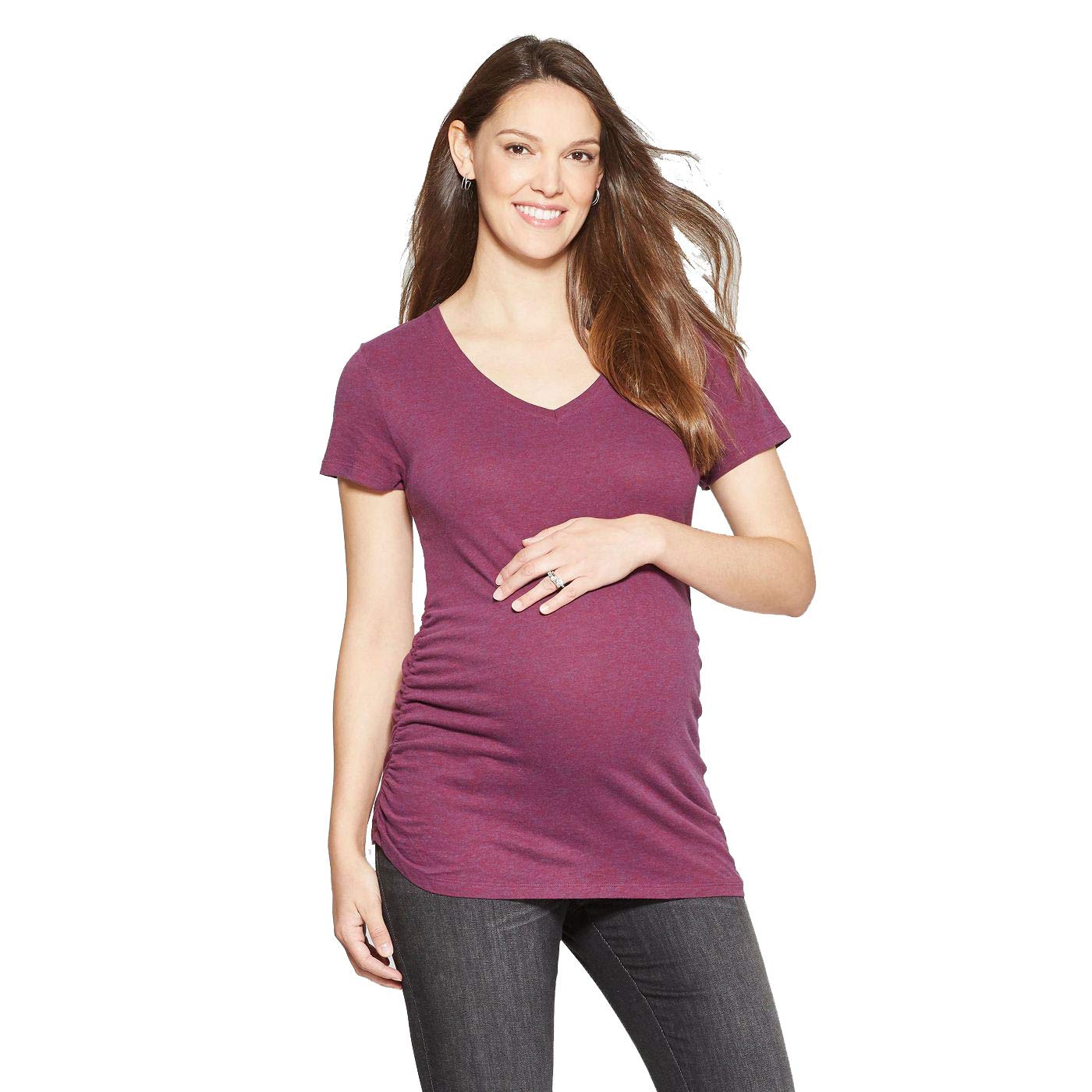 Ingrid & Isabel Women's Maternity Shirred V-Neck T-Shirt - Soft Stretchy Pregnancy Top for Comfort & Style | Perfect for Everyday Wear, Work & Maternity Photos