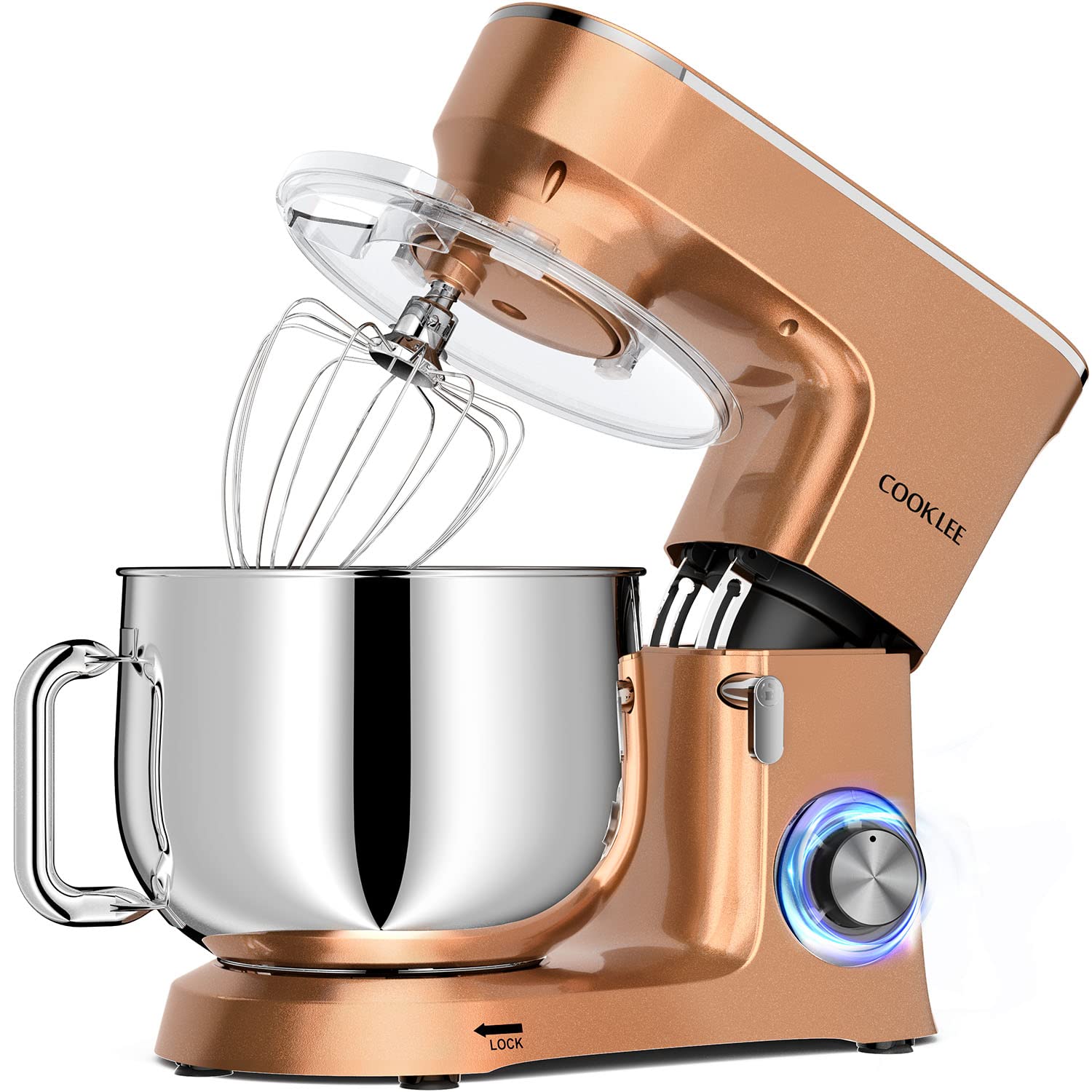 COOKLEE 9.5 Qt Stand Mixer - 660W Powerful 10-Speed Electric Kitchen Mixer with Dishwasher-Safe Attachments (Dough Hook, Flat Beater, Wire Whip & Pouring Shield) - Perfect for Baking, Whipping & Mixing - Ideal for Home Bakers & Cooking Enthusiasts - Champagne Color