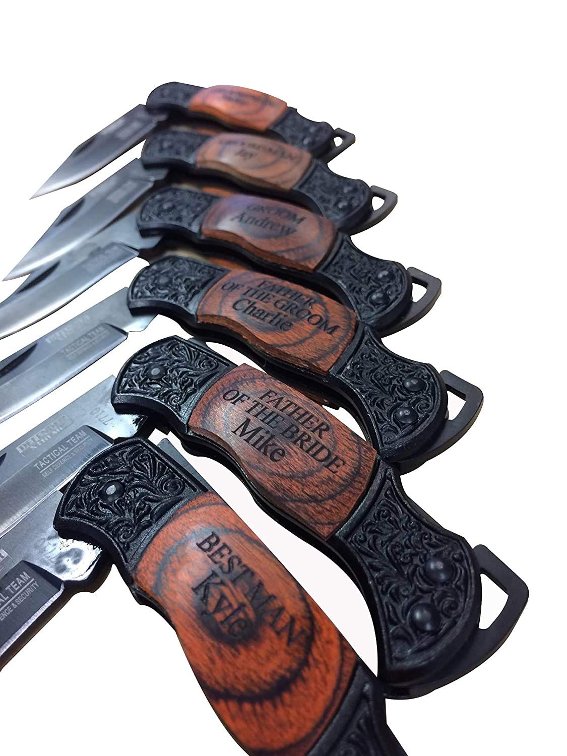 Premium Personalized Engraved Pocket Knife Set of 7 - Best Groomsmen Gift for Weddings, Bachelor Parties & Outdoor Adventures - Unique Custom Wedding Gifts for Men