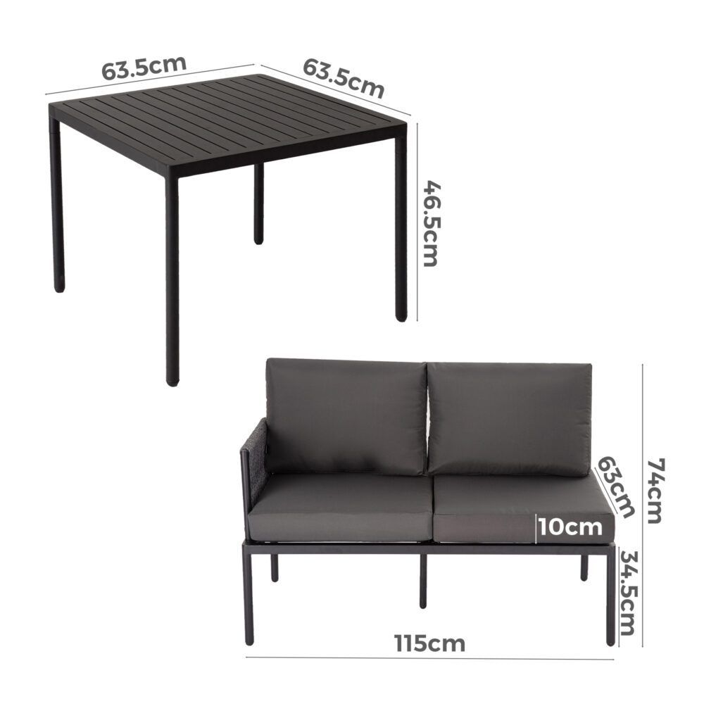 Eden 4-Piece Outdoor Patio Furniture Set with Coffee Table - Black Weather-Resistant Textile & Rope Design - Perfect for Backyard, Garden or Poolside Relaxation