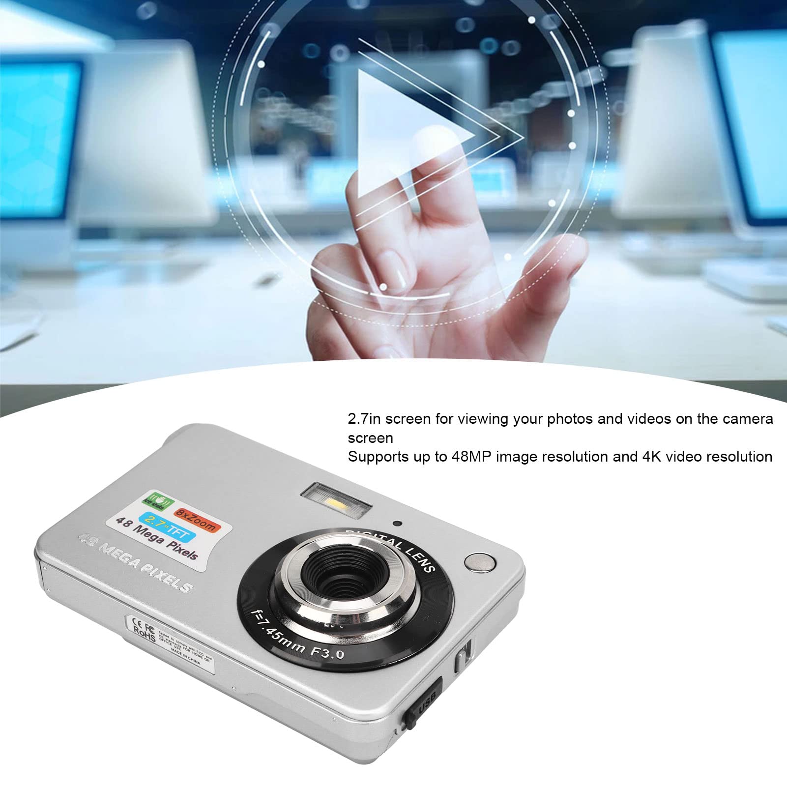 4K Digital Camera for Photography & Vlogging - 48MP Compact Pocket Camera with 2.7