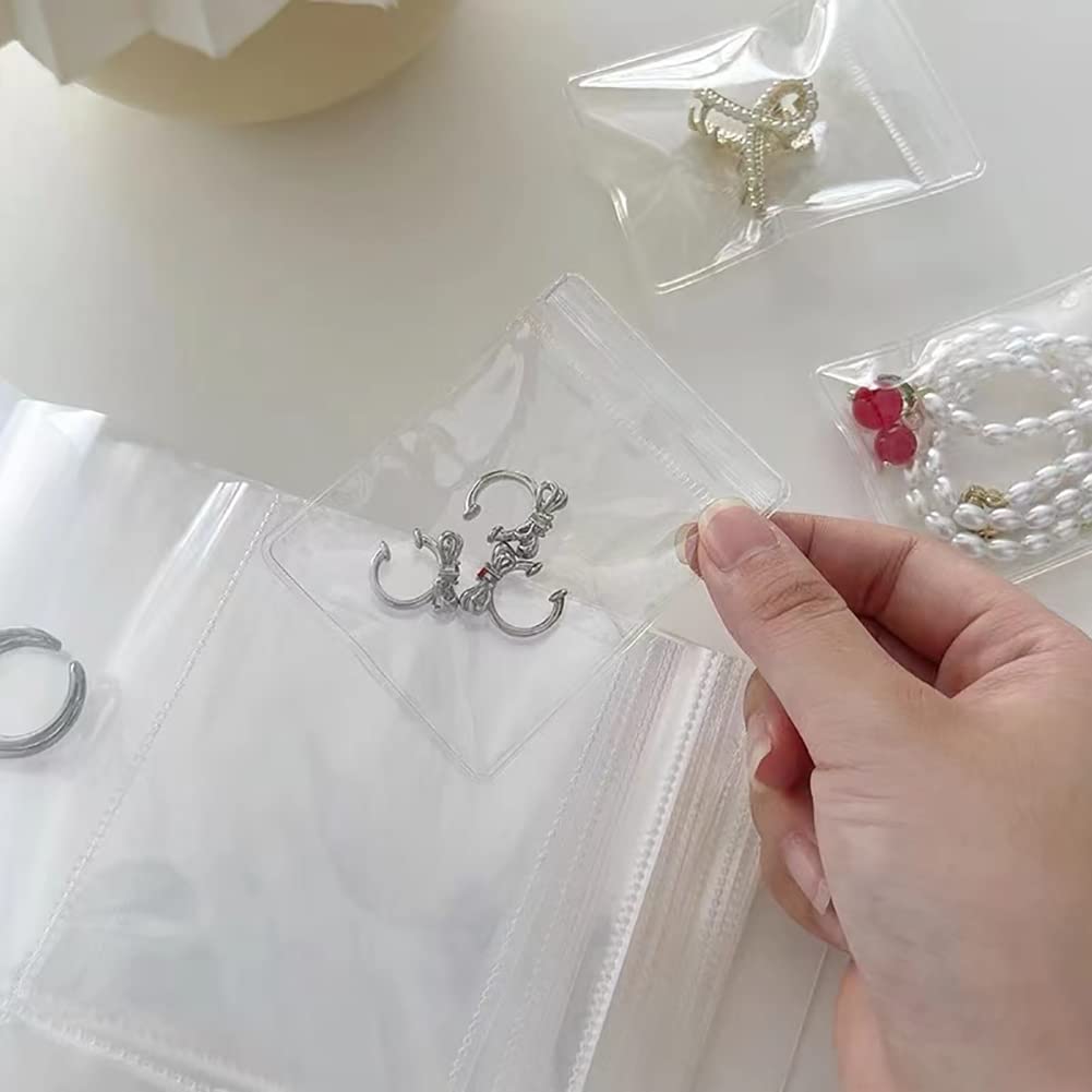 HOMU Clear Jewelry Organizer Book - Transparent Jewelry Storage Album for Earrings, Rings, Necklaces & Bracelets - 60 Seal Bags for Travel, Home & Retail Display
