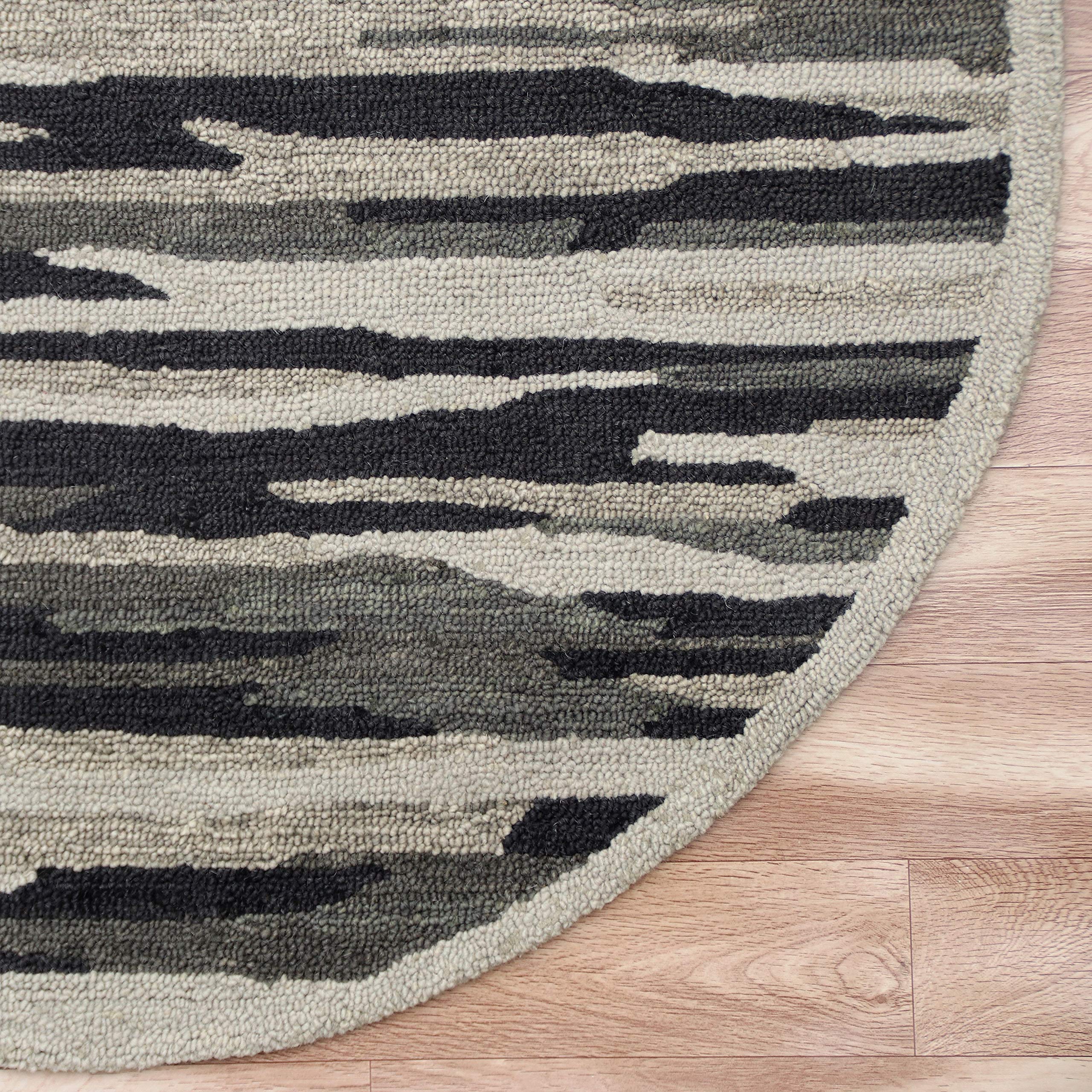 LR Home 6ft Round Indoor Natural Wool Area Rug - Hand Tufted Modern Farmhouse Boho Carpet for Bedroom, Living Room, Entryway, Playroom & Office Decor | Soft Black/Gray Home Accent Rug for Cozy Spaces & Stylish Interiors