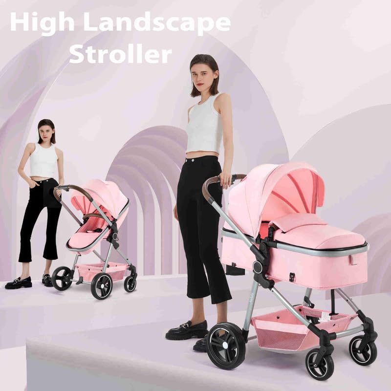 **2-in-1 Convertible Baby Stroller with Bassinet - Lightweight Foldable Travel Stroller for Newborn & Toddler (Girl & Boy) - Modern Pram Carriage for Shopping, Park & Travel**