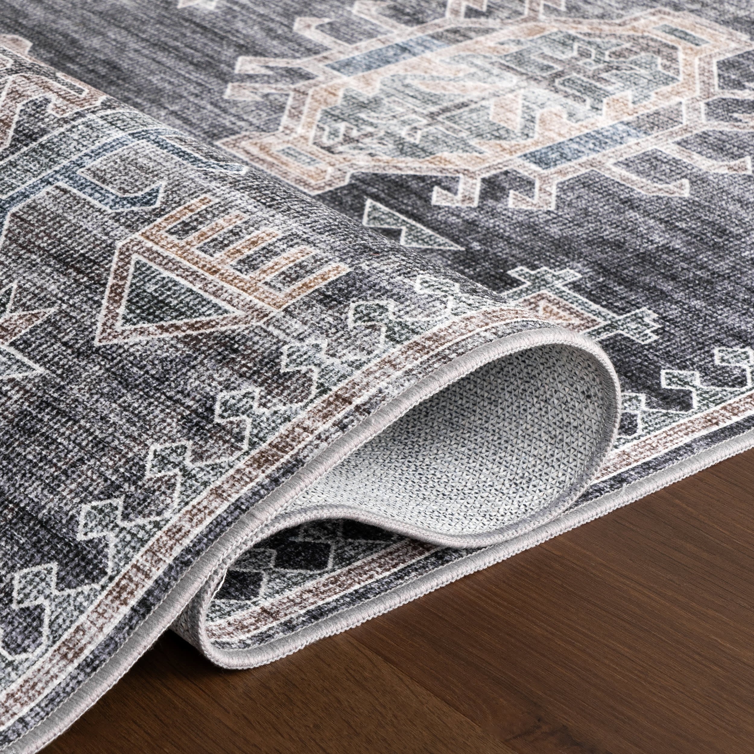 Araya Spill Proof Washable Rug - Non-Slip Indoor Outdoor Carpet, Charcoal Gray | Perfect for Living Room, Kitchen, Bedroom & Patio