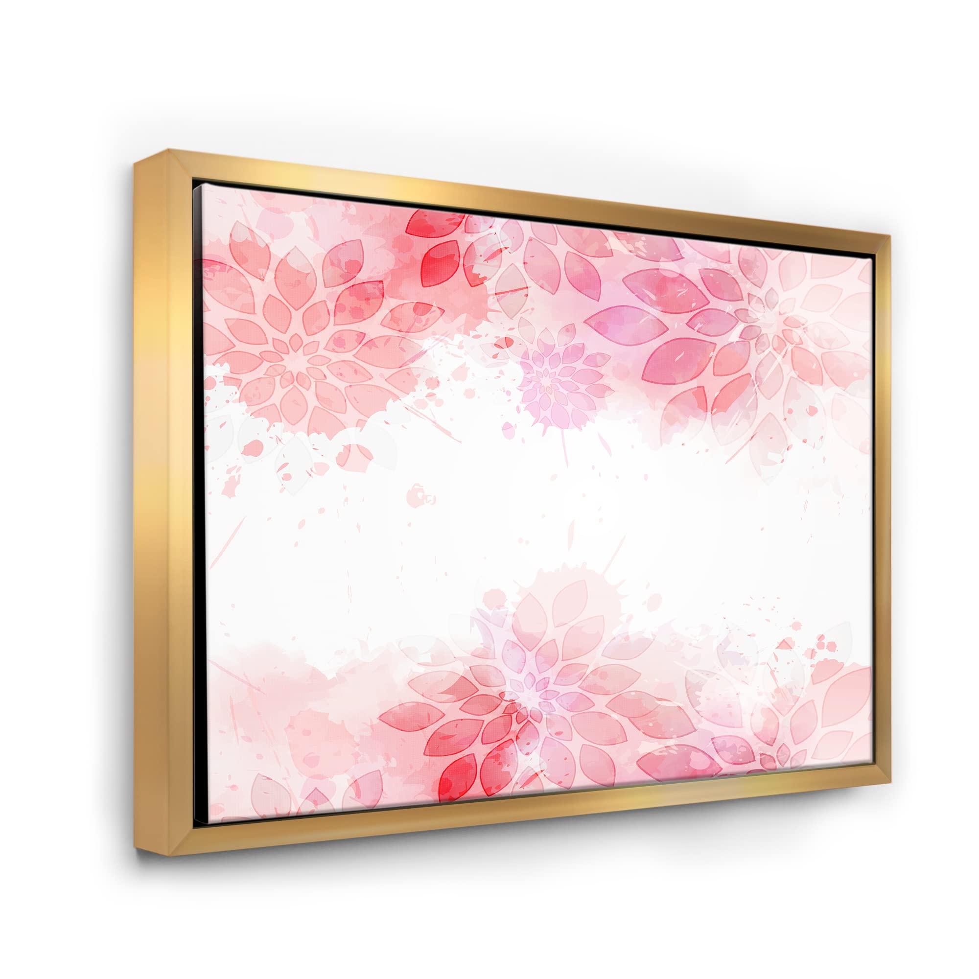 DesignQ Abstract Pink Flowers Splashes II - Modern Framed Canvas Wall Art Print for Living Room, Bedroom & Office Decor | Contemporary Home Wall Decor