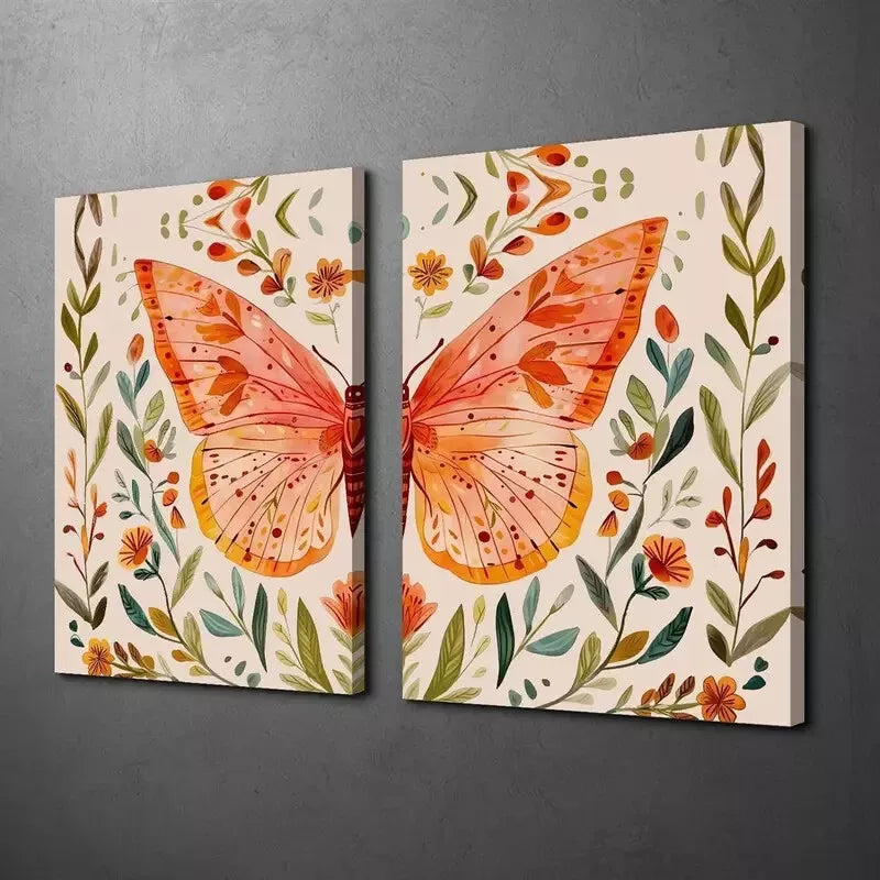 2pcs Butterfly and Flower Canvas Wall Art - 50x75cm Framed Print, High Quality Australian Made, Ready to Hang - Perfect for Living Room, Bedroom, and Office Decor