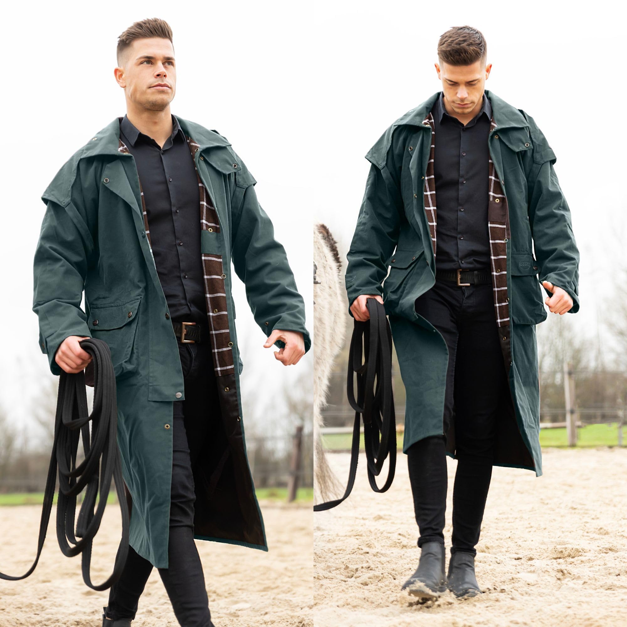 Premium Waterproof Oilskin Duster Coat for Men & Women - Cotton Western Cowboy Cowgirl Workwear - Ideal for Ranch Work, Outdoor Adventures & Bad Weather Protection