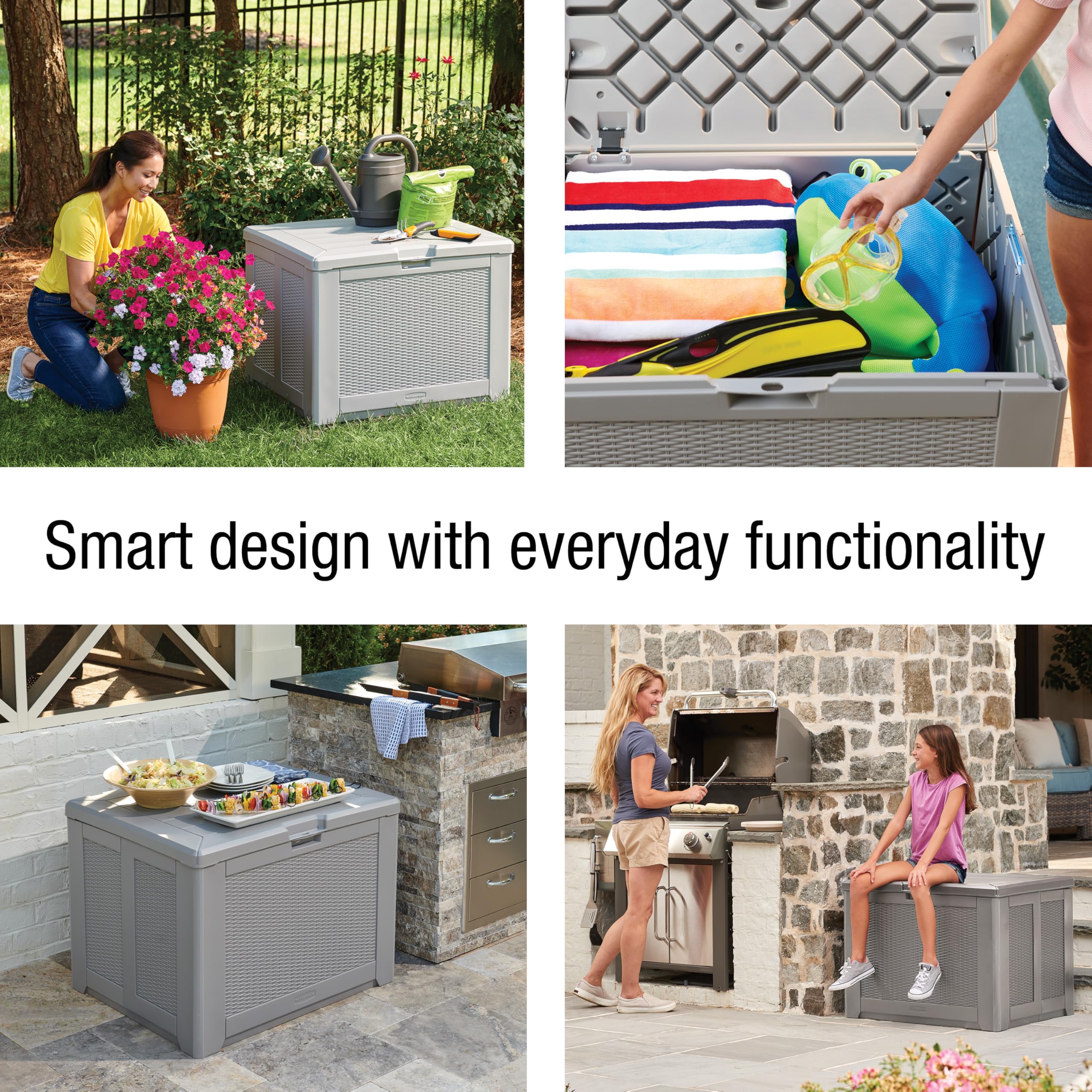 Rubbermaid 74 Gallon Medium Resin Outdoor Storage Deck Box - Weather Resistant Gray Deck Organizer for Backyard, Pool, Garden | Perfect for Storing Toys, Patio Cushions, Chemicals & Tools
