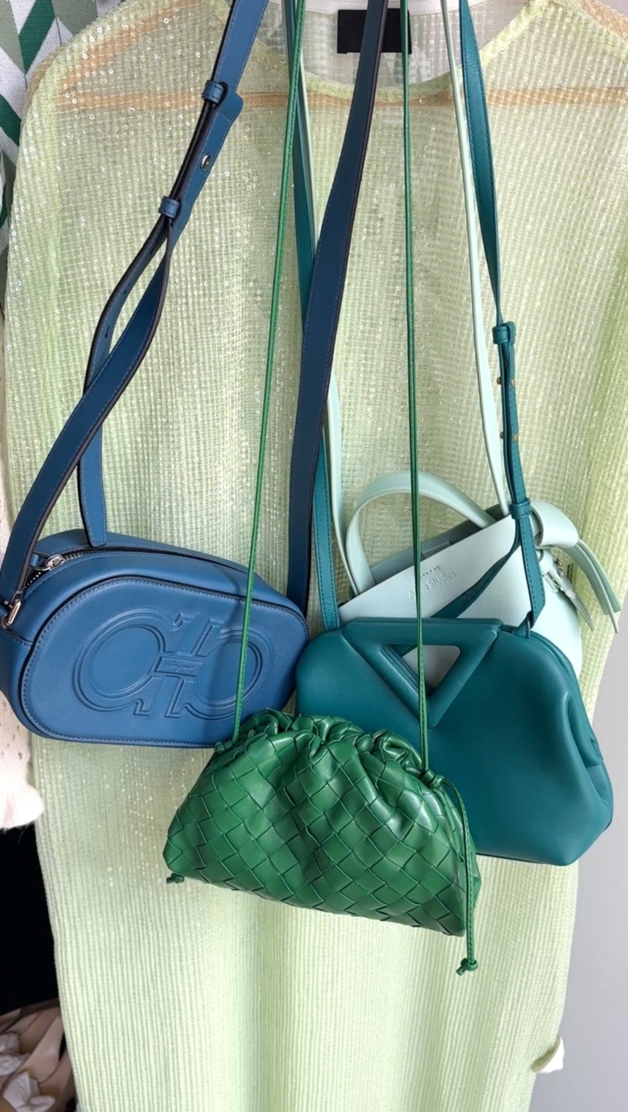 Bottega Veneta Small Teal Leather Point Crossbody Bag for Women | Luxury Designer Handbag | Perfect for Date Night, Travel & Everyday Use