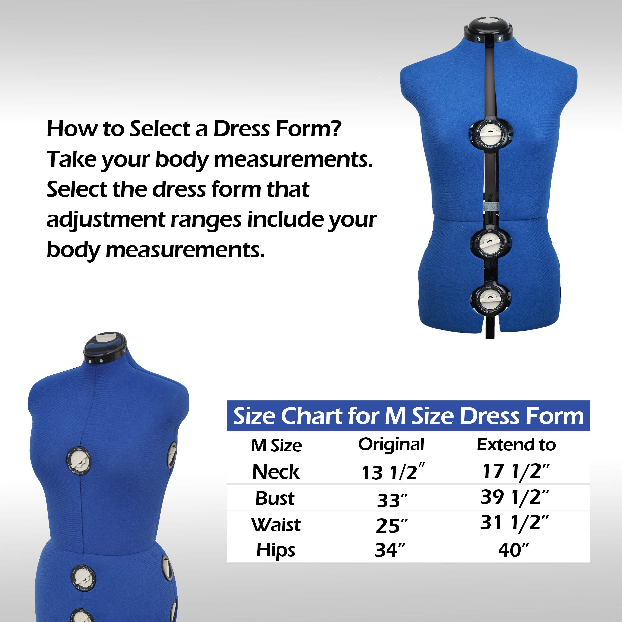 BHD BEAUTY Blue 13-Dial Adjustable Dress Form Mannequin for Sewing - Female Body Torso with Tripod Stand, Up to 70