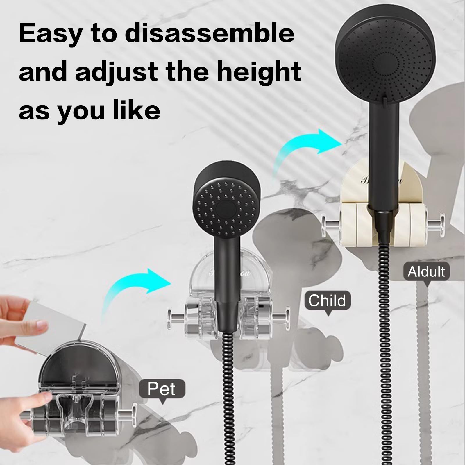 Universal Adjustable Shower Head Holder with Strong Suction Cups - No Drill Wall Mount for Handheld Shower - Removable Bathroom Organizer (Transparent) - Perfect for Small Spaces & Rental Apartments