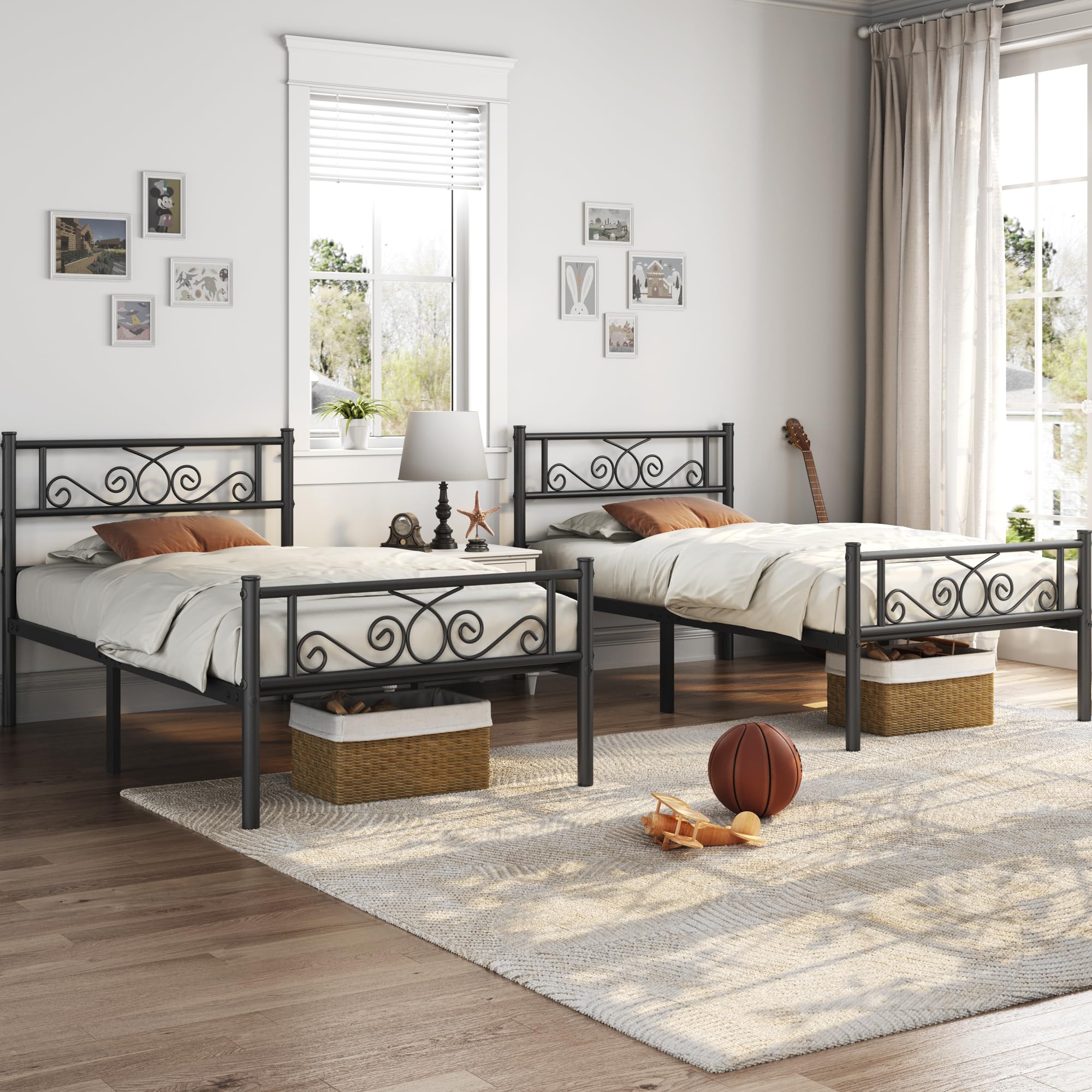 Topeakmart 13 Inch Twin Size Metal Bed Frame with Headboard - Sturdy Mattress Foundation, Platform Bed & Slatted Base for Bedroom, Guest Room, Dorm or Apartment
