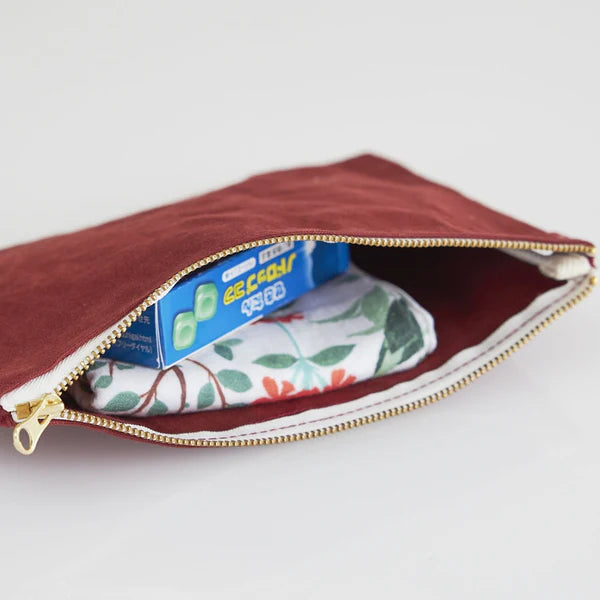 Premium Japanese Kurashiki Hampu Canvas Flat Pouch - Large Size (L) in Classic Black - Durable & Stylish Storage for Travel, Office & Daily Essentials