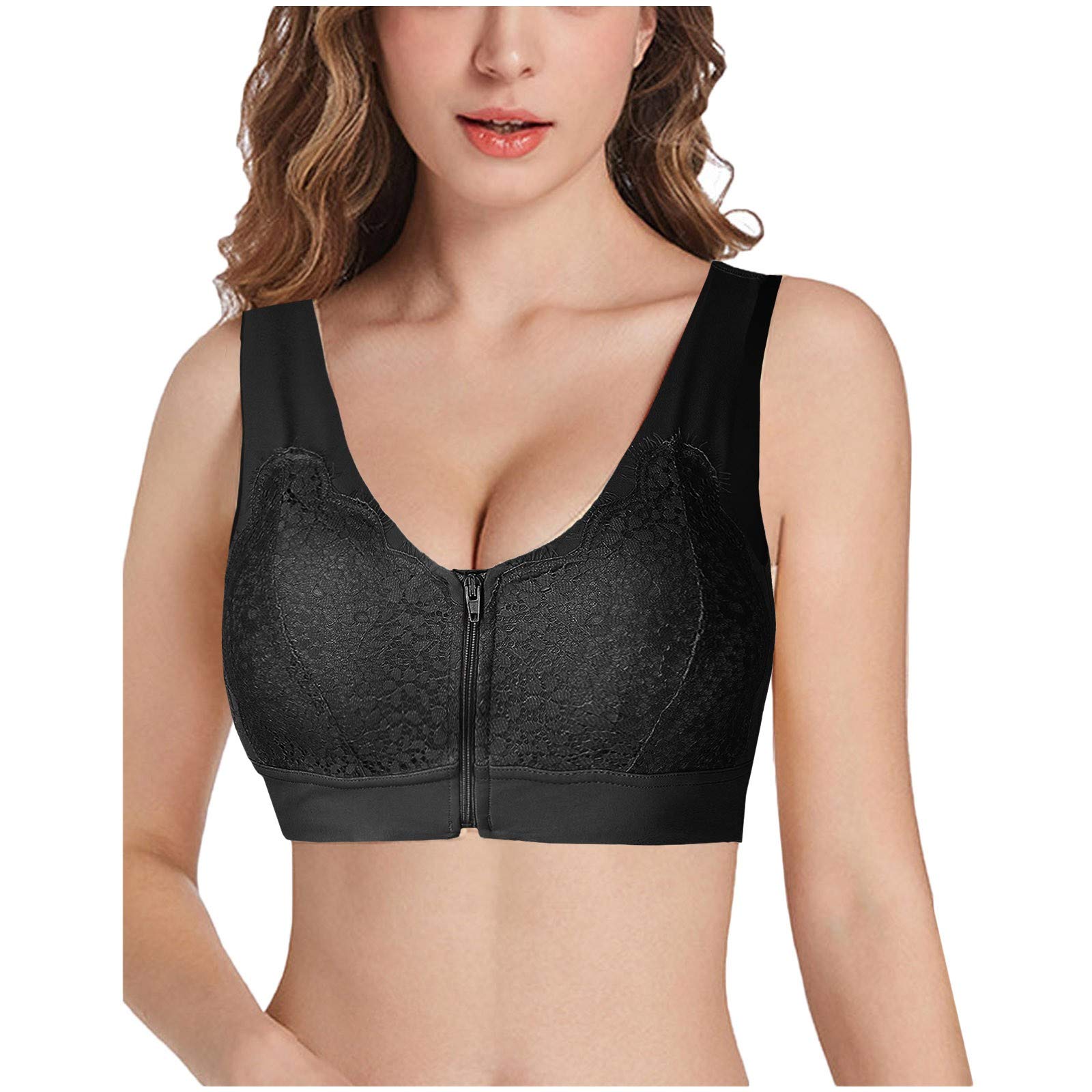 Front Sports Women's Lace Bra - Breathable Yoga Underwear with Extra Elastic Support, No Show Design for Running, Gym & Active Lifestyle