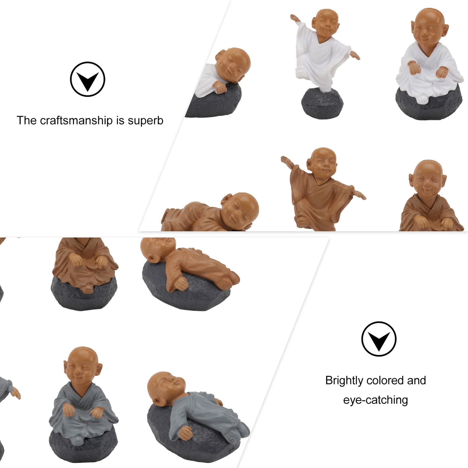 12pcs Ceramic Smiling Buddha Statues - Monk Landscape Ornaments for Terrarium, Fish Tank, Cake Decor, Car Dashboard & Outdoor Decor - Cartoon Buddha Figurines for Home, Garden & Office Decorations
