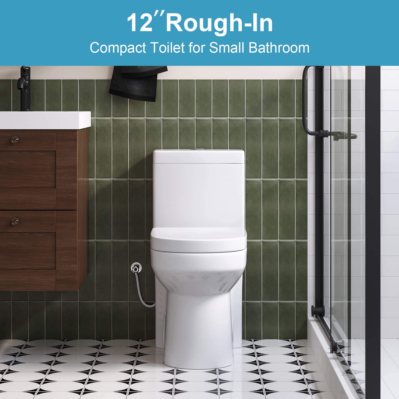 HOROW HWMT-8733U Compact One-Piece Toilet with Power Dual Flush | Water-Saving Bathroom Toilet | Soft-Closing Quick Release Seat | 12'' Rough-In White Toilet Bowl | Perfect for Small Bathrooms & Space-Saving Solutions