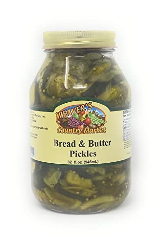 Best Weaver's Country Market Bread & Butter Pickles 32 oz (2-Pack 1 Quart Jars) - Sweet & Tangy Homemade Flavor for Sandwiches, Burgers & BBQ Parties