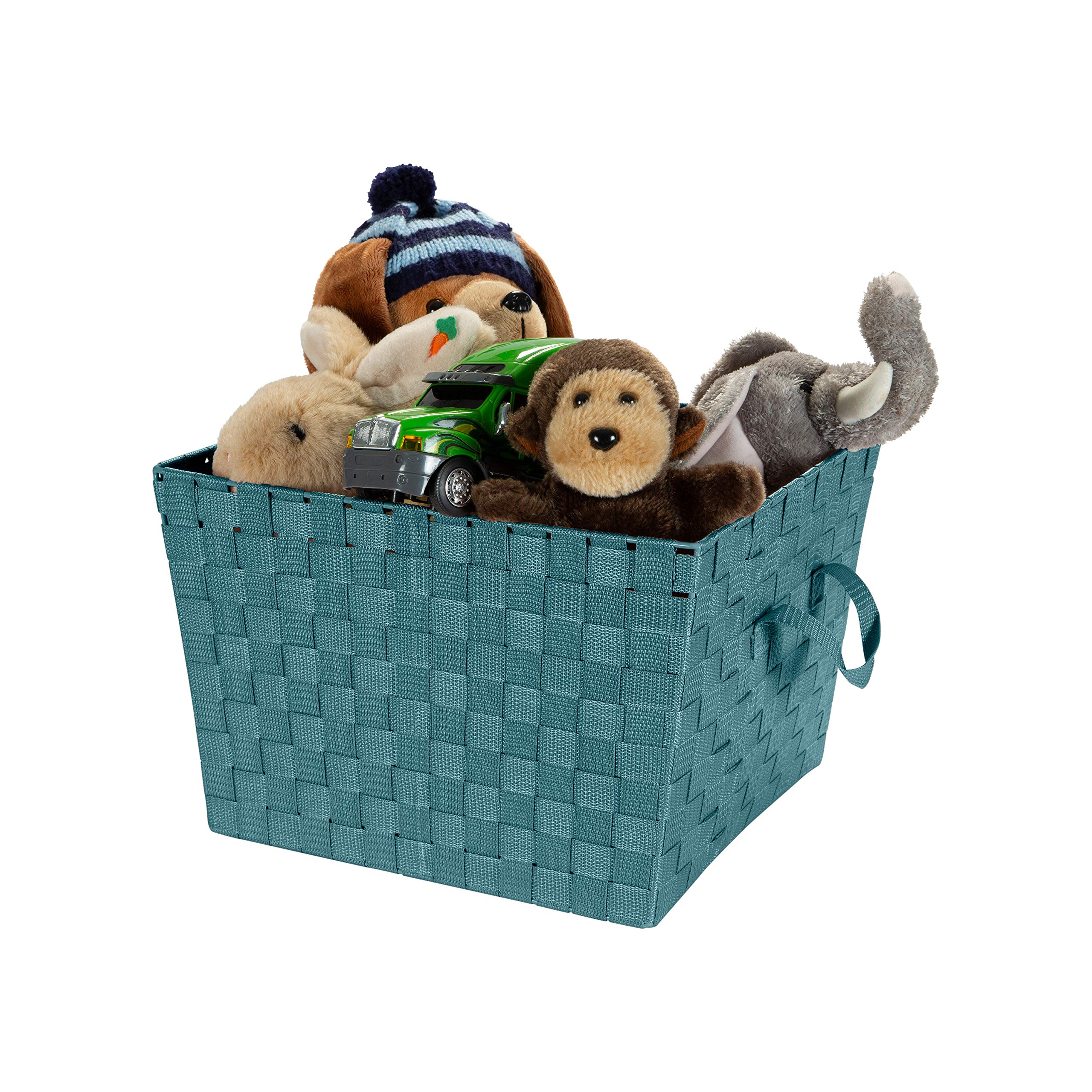 Large Woven Strap Tote Basket - 2 Pack Storage Organizer with Handles for Closet, Bedroom, Bathroom & Nursery | Perfect for Toys, Accessories & Gifts | Sapphire Blue Home Decor