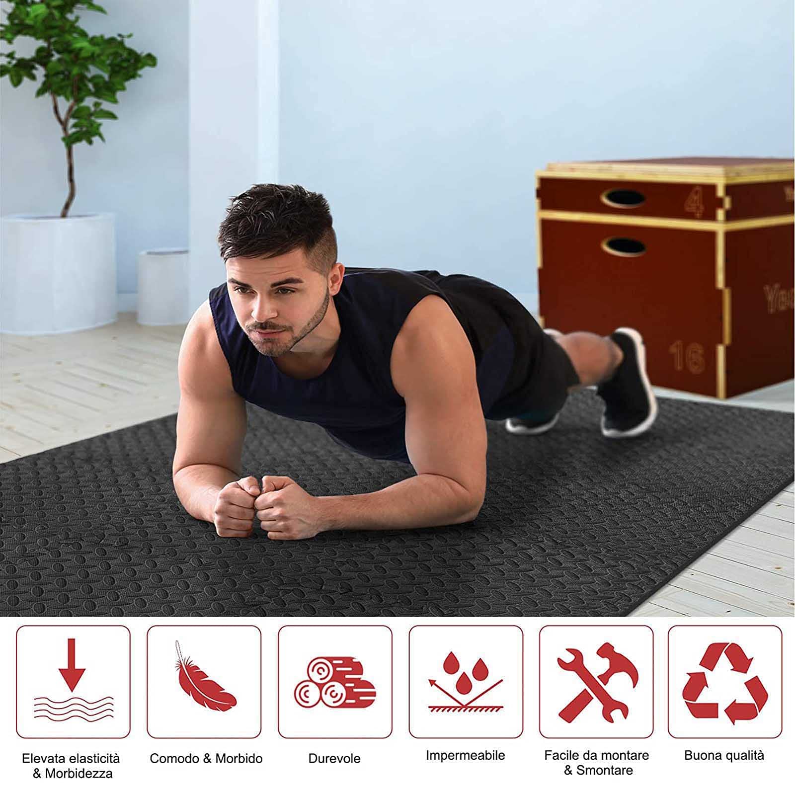 Premium EVA Foam Floor Tiles - 12-Pack Interlocking Puzzle Exercise Mats (60x60x1cm, Black) for Home Gym, Yoga, Workout, Kids Playroom & Camping - Soft, Durable & Non-Slip Fitness Flooring