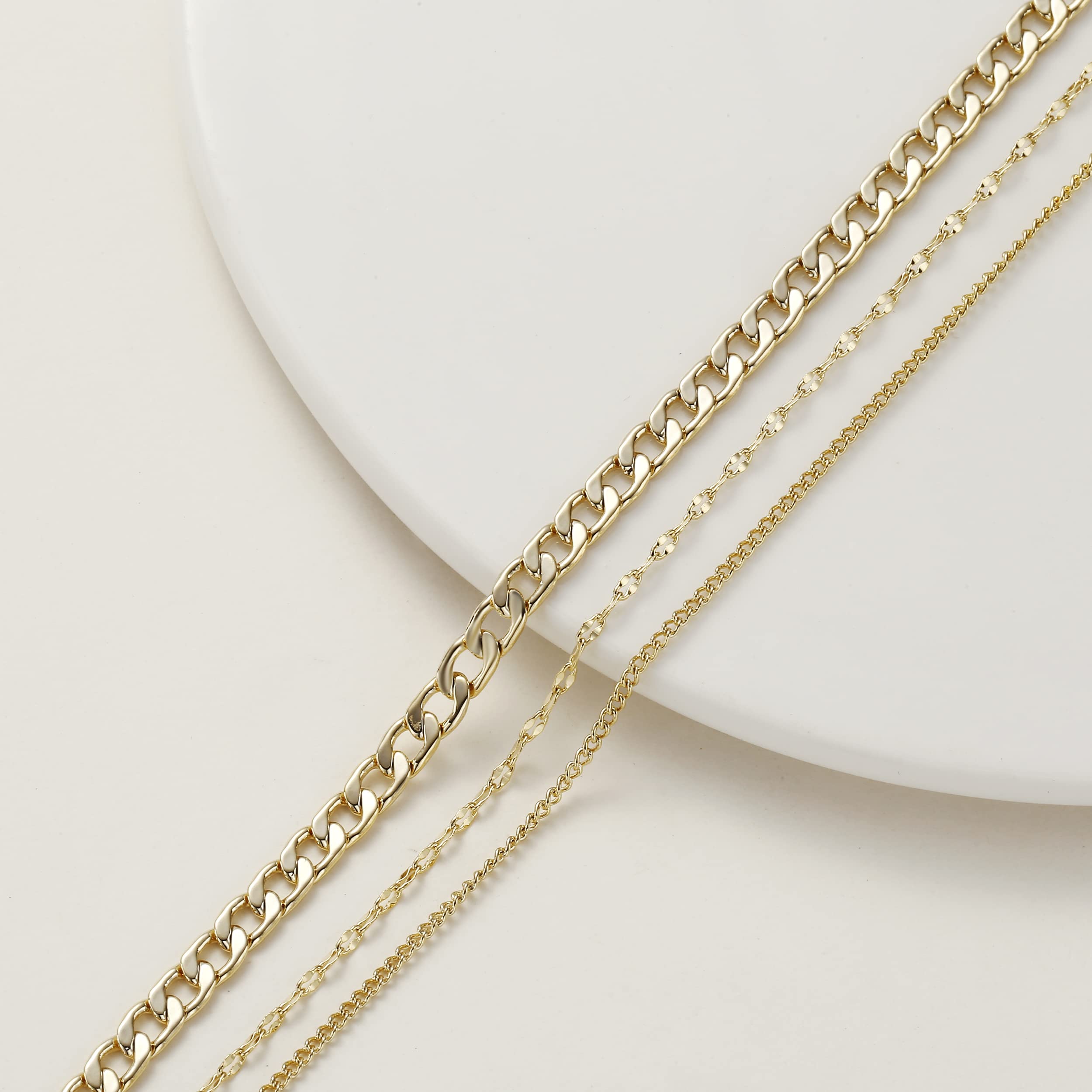 ASCOMY 14K Gold Plated Herringbone Necklace for Women - Layered Snake Chain, Paperclip, Cubic Zircon Cuban Figaro Toggle Choker - Perfect for Everyday Wear, Office, Date Night & Special Occasions