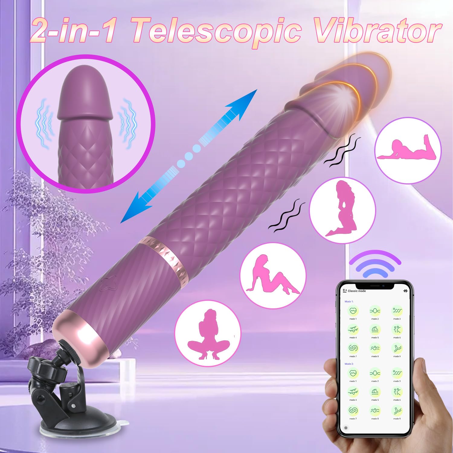 9-Speed Thrusting & Vibrating Dildo with Suction Cup - Remote Control Sex Machine for Women & Couples - Heating Function G-Spot & Anal Stimulation - Adult Sex Toy for Bedroom, Long-Distance Play & Sensual Exploration
