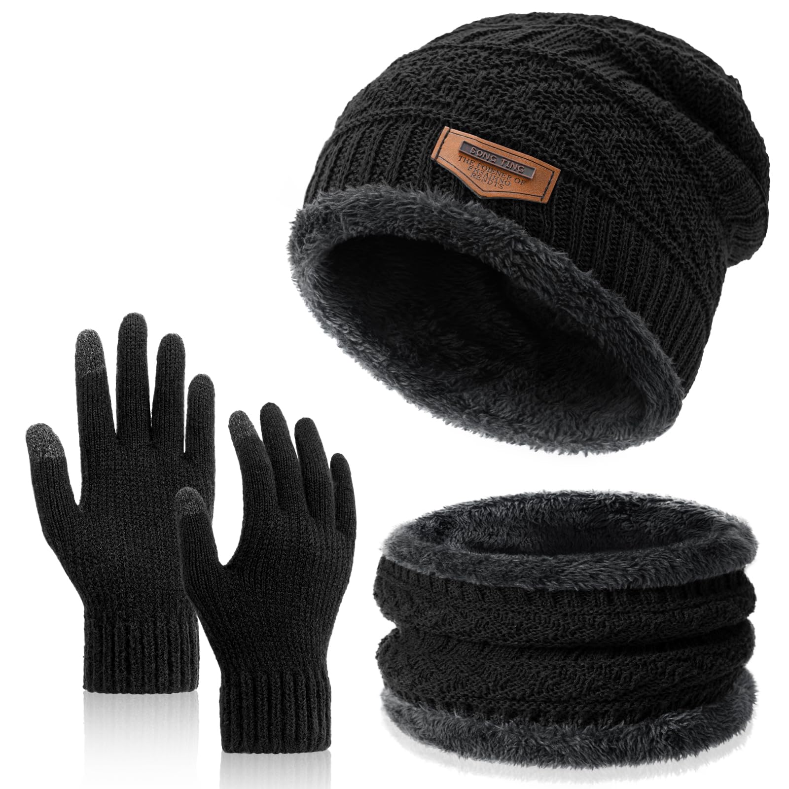 Winter Beanie Hat & Touchscreen Gloves Set - Warm Fleece Lined Skull Cap, Circle Scarf & Neck Warmer for Women & Men - Perfect for Skiing, Snowboarding & Cold Weather Activities