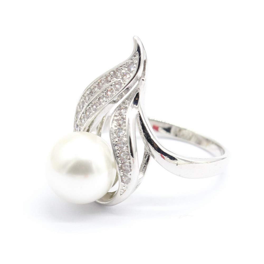 Elegant White Freshwater Pearl Jewelry Set for Women - Sterling Silver & White Gold Plated Necklace, Drop Earrings & Rings - Perfect for Weddings, Bridal Parties & Special Occasions