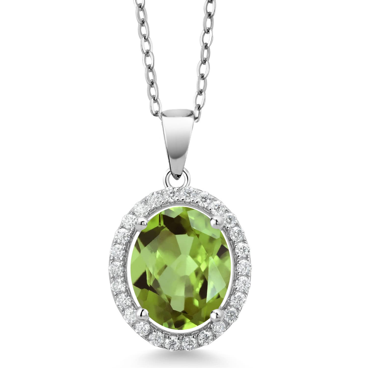 Gem Stone King 925 Sterling Silver 11X9MM Oval Gemstone Birthstone & White Moissanite Halo Pendant Necklace for Women | 18