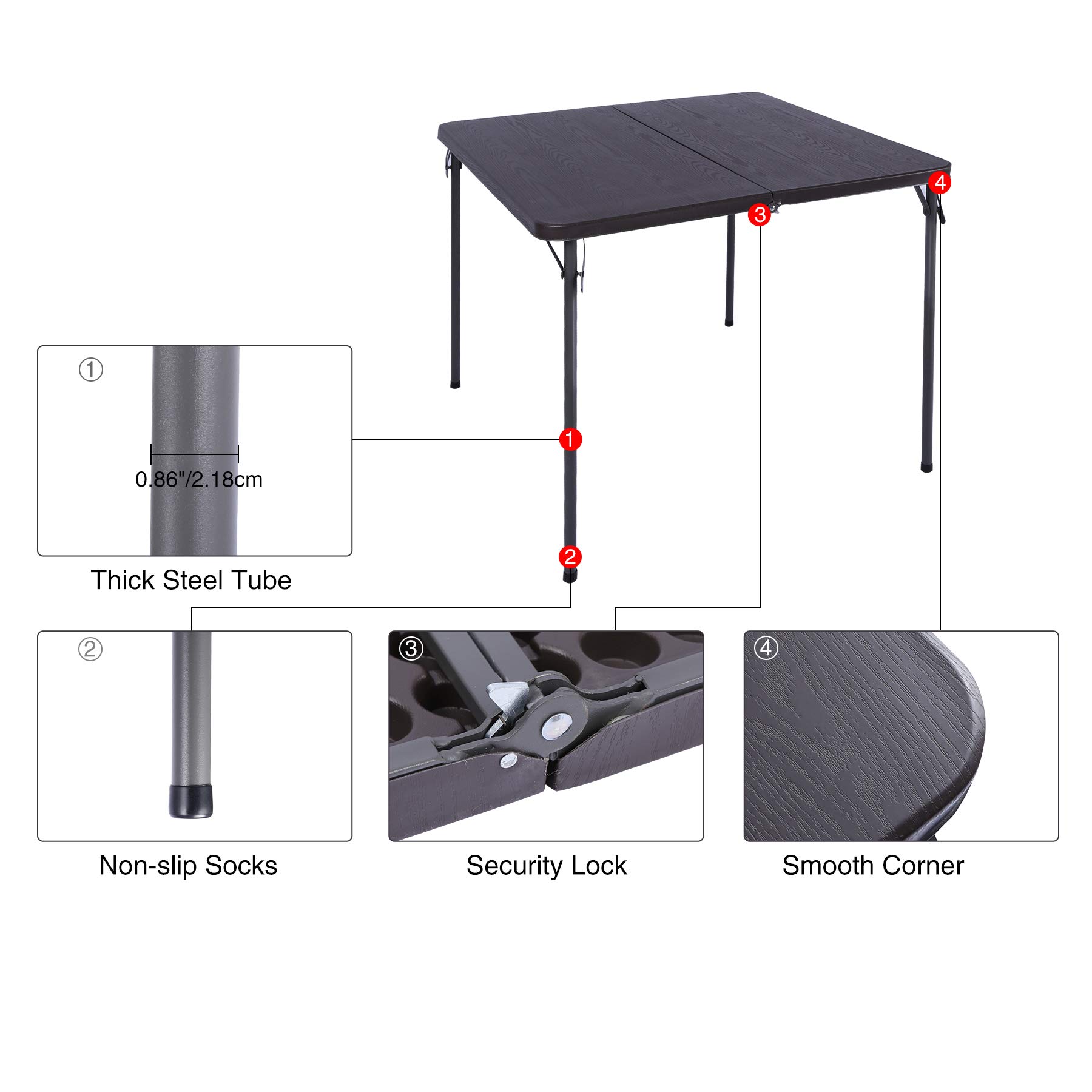 **Folding Square Card Table with Waterproof Plastic Top - 34x34 Inch Lightweight Portable Small Folding Table for Adults - Indoor & Outdoor Use - Perfect for Parties, Camping, Picnics & Game Nights - Black**