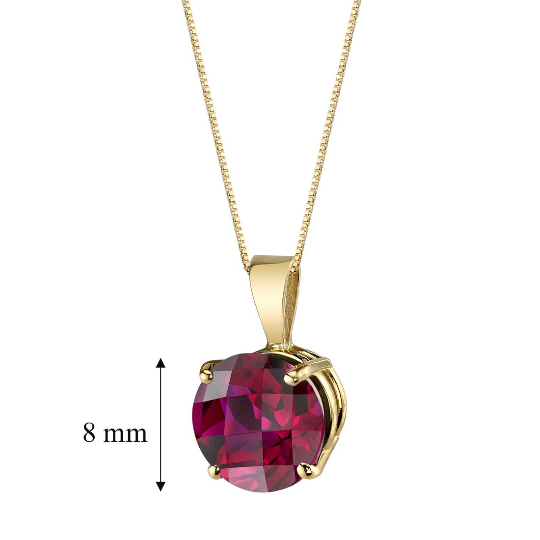 14K Yellow Gold Created Ruby Pendant for Women - 2.50 Carats Round Solitaire Necklace (8mm) | Elegant Valentine's Day Gift for Her, Wife, Sister | Perfect for Anniversaries, Birthdays & Special Occasions