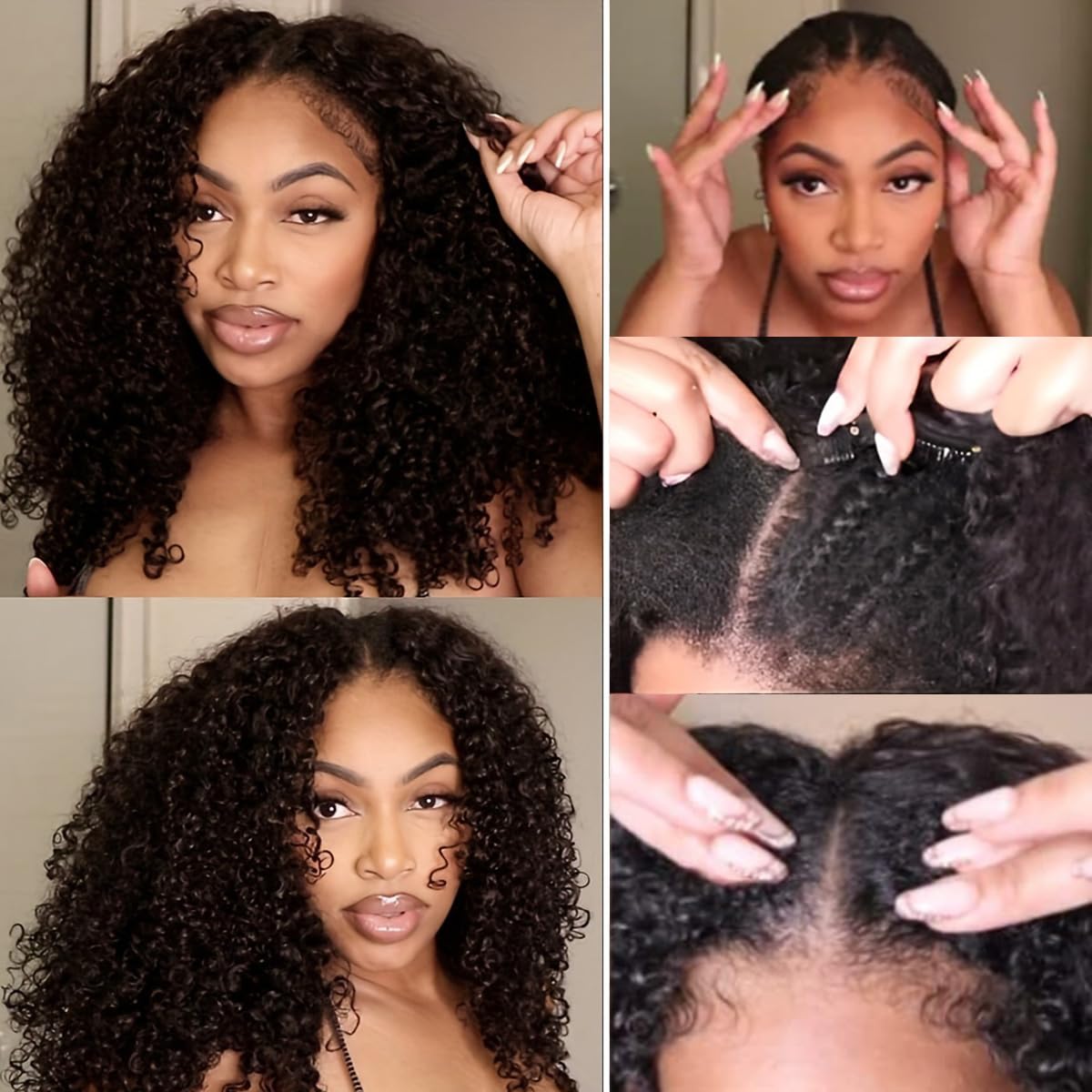20 Inch Kinky Curly V Part Wig Human Hair - Brazilian Curly U Part Wig 180% Density No Leave Out No Glue - Perfect for Daily Wear, Parties & Special Occasions