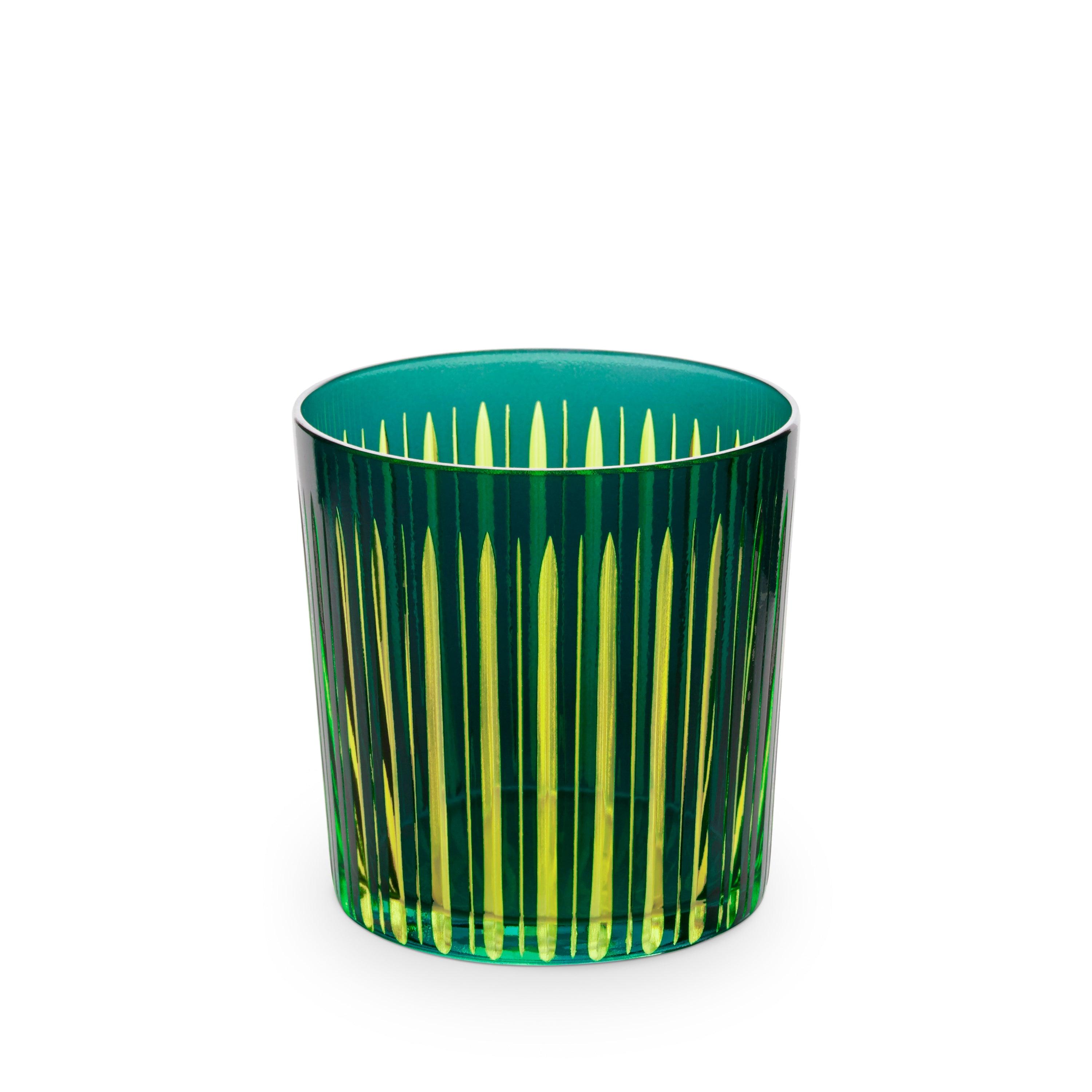 Premium Prism Double Old Fashioned Glasses - Set of 4 Green Whiskey Glasses for Cocktails, Bourbon & Scotch - Perfect for Home Bars, Parties & Gifts
