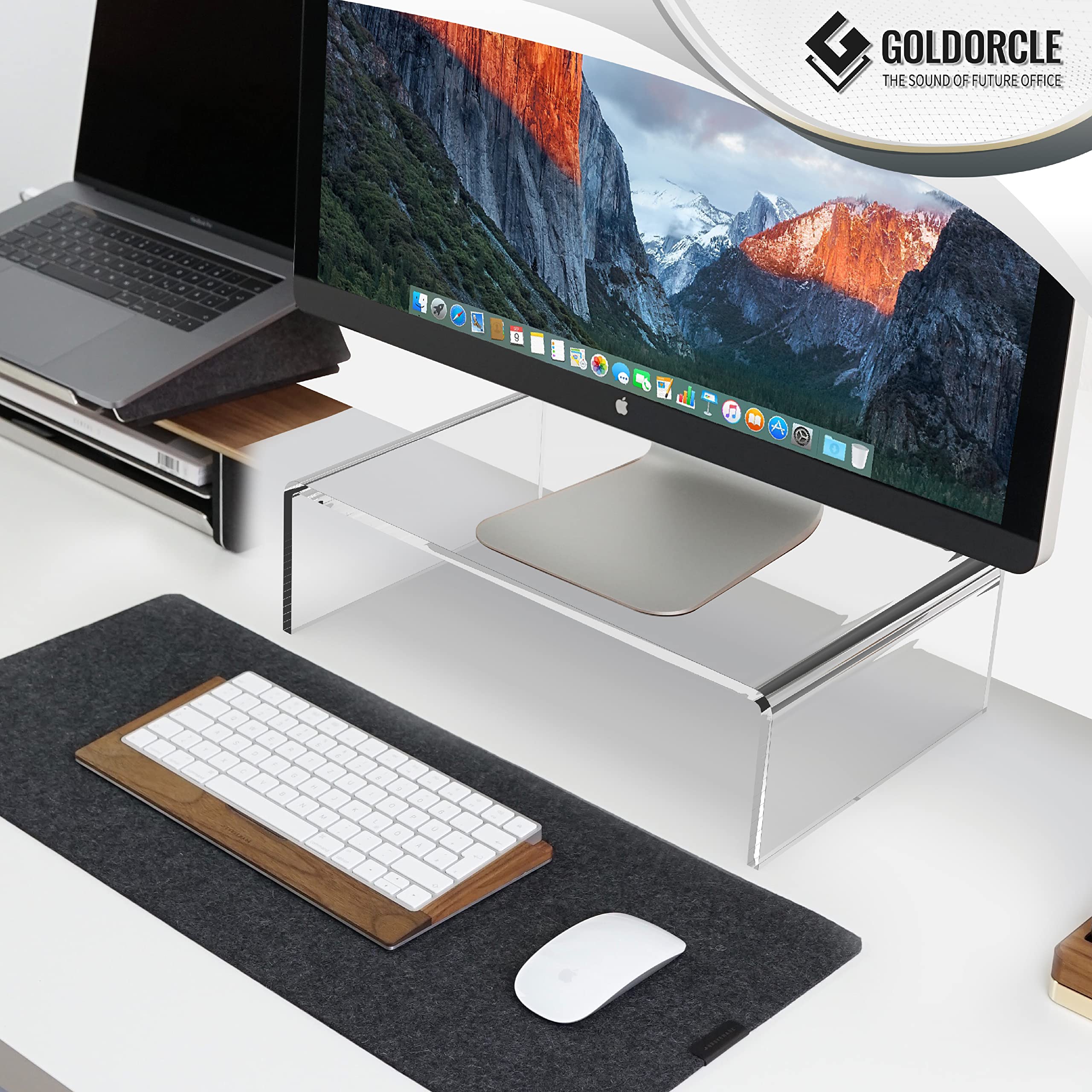 Clear Acrylic Monitor Stand Riser for Laptop, PC, Printer, and Computer - Durable Acrylic Tray for Ergonomic Workspace Setup in Office or Home