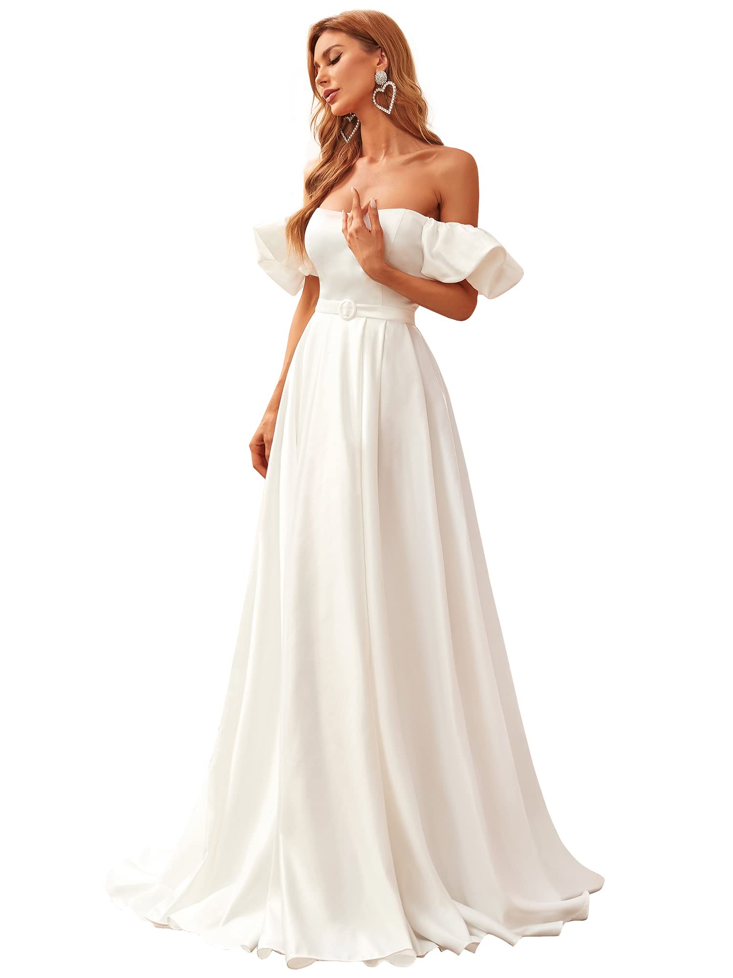 Ever-Pretty Women's Off-The-Shoulder Short Sleeve A-Line Wedding Dress with Belt - Style 90360 | Perfect for Beach Weddings, Garden Parties & Formal Events