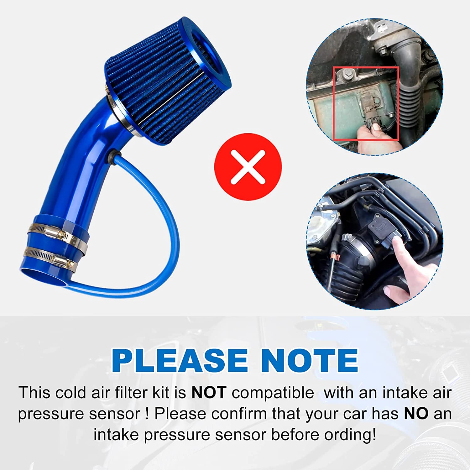 High Flow 76mm Cold Air Intake Kit with Aluminum Pipe & Air Filter - Compatible with Turbocharged Cars - Improves Engine Performance & Acceleration for Racing & Street Driving