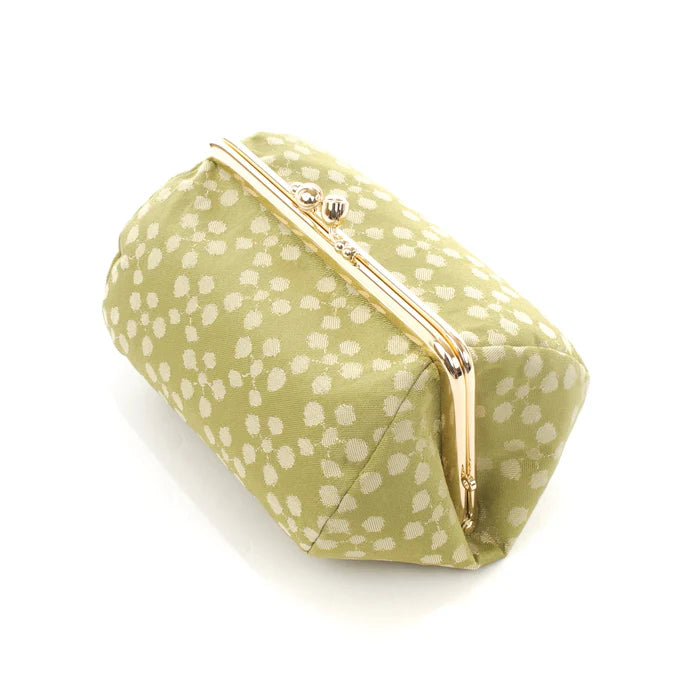 Nishijin Woven Small Pouch - Plum Blossom & Muted Greenish Yellow | Handmade in Kyoto Japan | Cosmetic & Makeup Organizer | Japanese Gamaguchi Style | Travel Toiletry Bag | Stationery Pouch | Bag-in-Bag Organizer | Perfect for Daily Essentials, Travel & Gift Giving