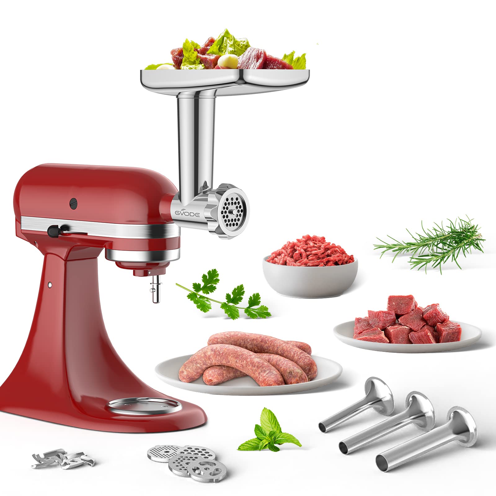 KitchenAid Stand Mixer Meat Grinder Attachment - Stainless Steel Food Grinder with 4 Grinding Plates, 3 Sausage Stuffer Tubes & 2 Blades - Perfect for Homemade Burgers, Sausages & Ground Meat