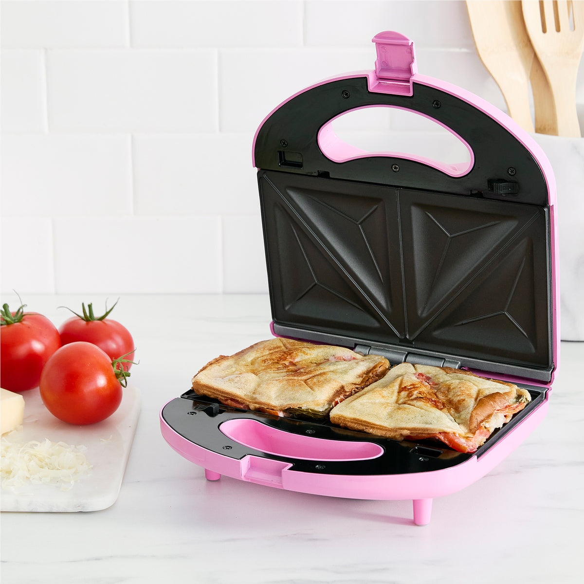 GreenLife Non-Toxic Ceramic Waffle Maker & Sandwich Press Set - Pink | Healthy Breakfast Maker for Waffles, Paninis & Grilled Cheese | Perfect for Home, Office & Dorm Use
