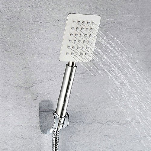 INDOROX Ultra Slim Square Hand Shower with 1.5m Hose & Wall Mount - Modern Silver Bathroom Showerhead for Small Spaces & RV Use