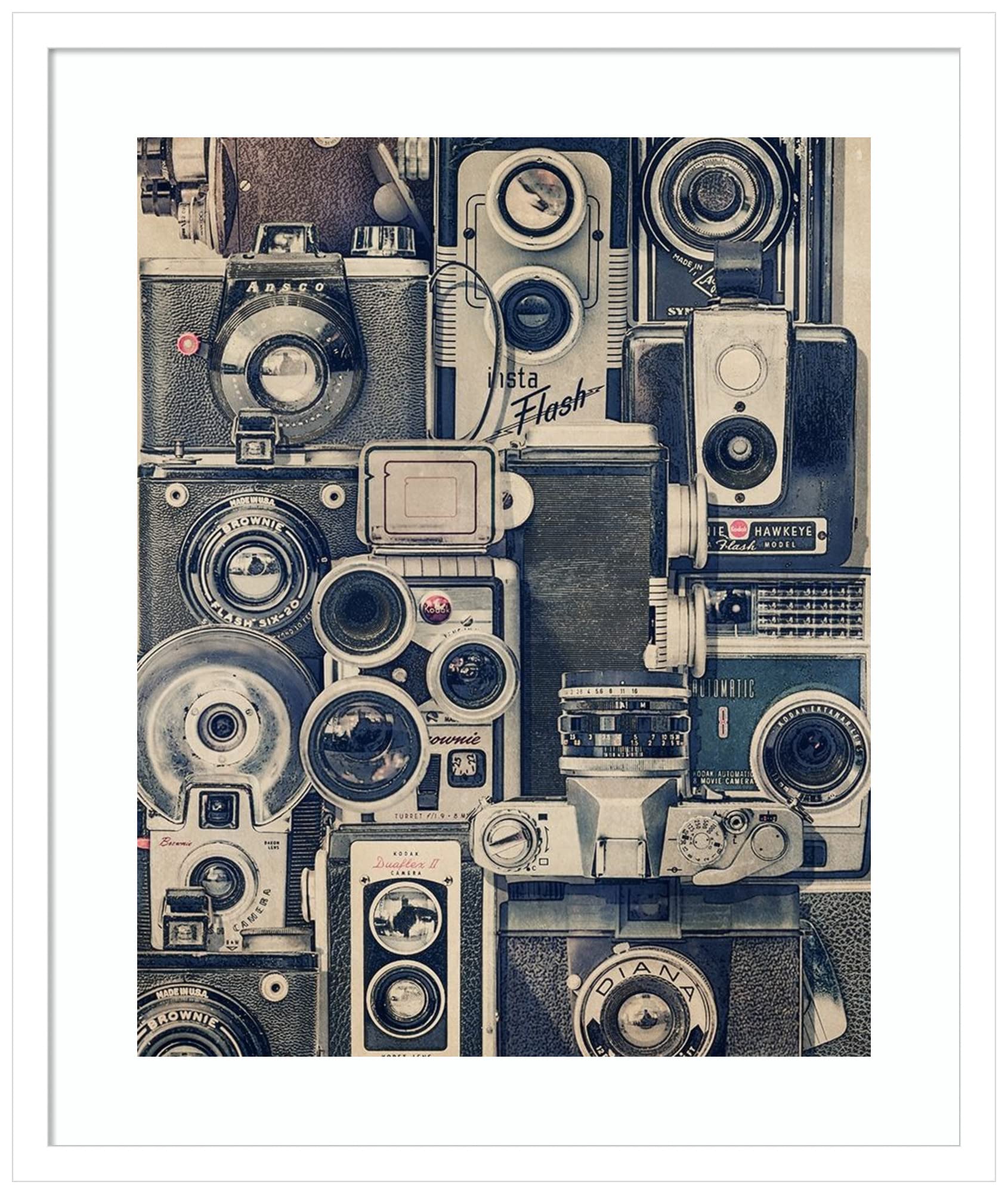 Amanti Art Vintage Cameras Wood Framed Wall Art Print - Thomas Brown Photography Decor (21x25 Inches, White Frame) - Perfect for Living Room, Office & Gallery Wall Decor