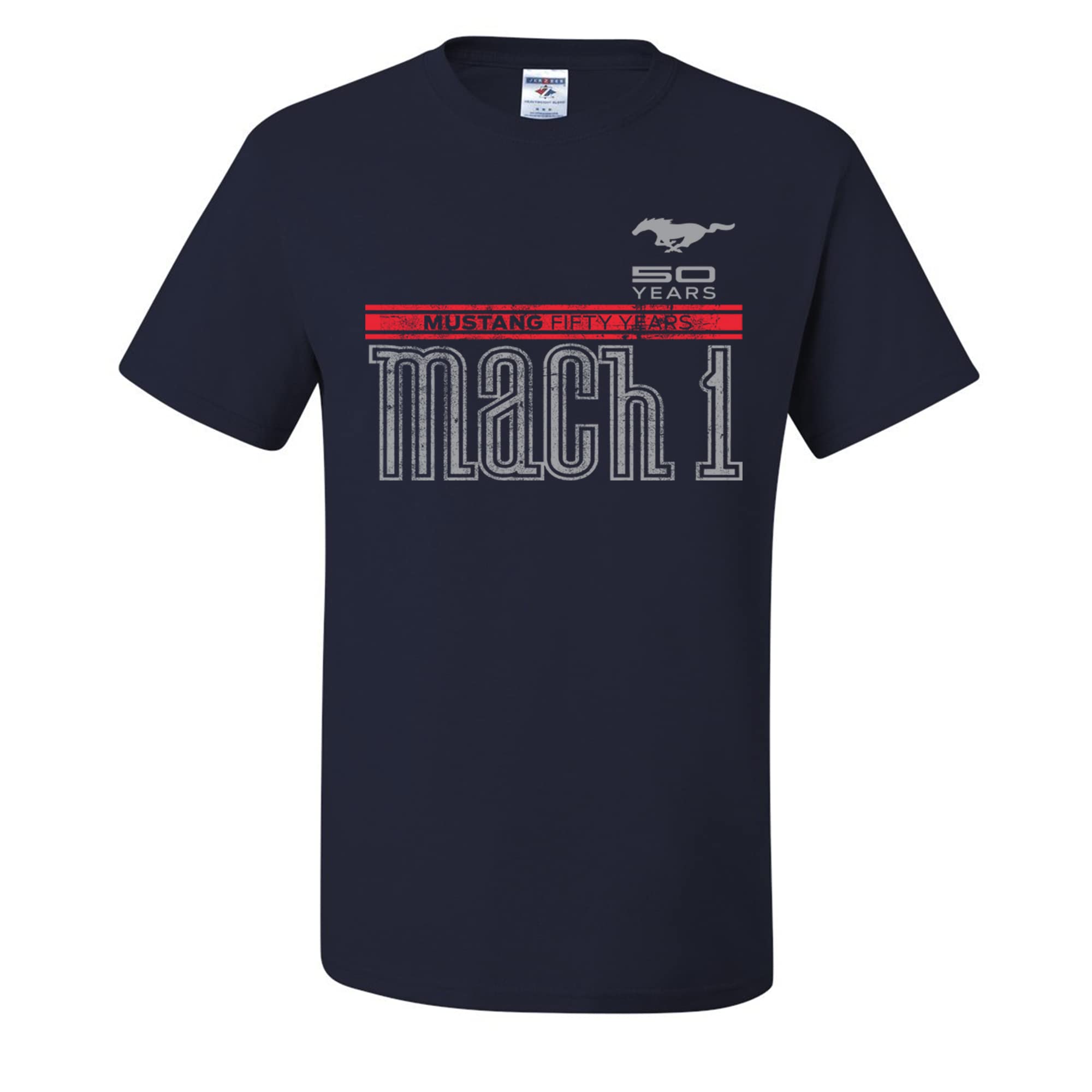 Official Ford Mustang 50th Anniversary Mach 1 Logo Licensed Men's T-Shirt - Vintage Car Enthusiast Apparel for Casual Wear & Car Shows