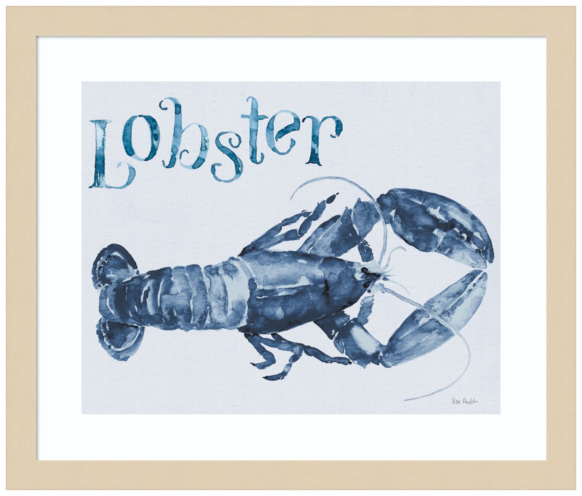 Amanti Art Wood Framed Wall Decor - Coastal Blue Lobster Print by Lisa Audit (17x15 Inches) for Beach House & Kitchen Decor | Natural Wood Frame | Nautical Wall Art for Living Room, Bathroom, or Office